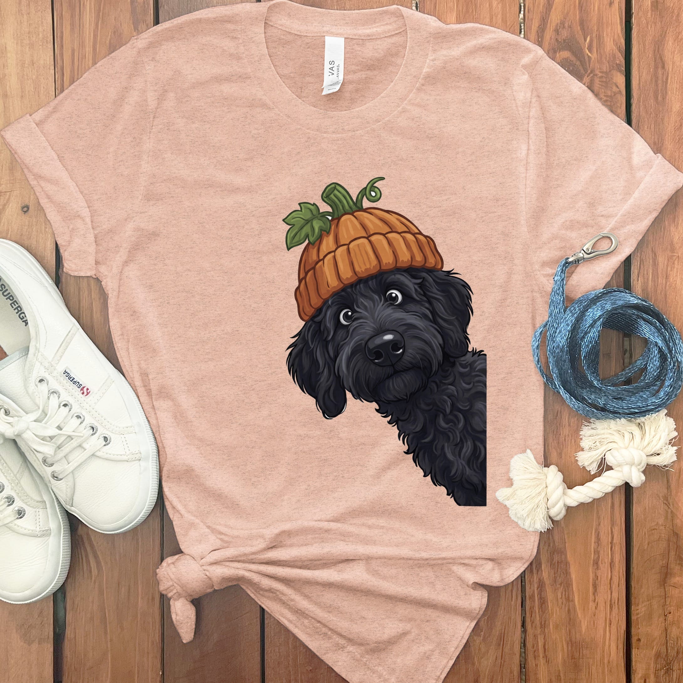Lil Pumpkin Black Goldendoodle T-Shirt in Heather Peach / S by Puppy Jo