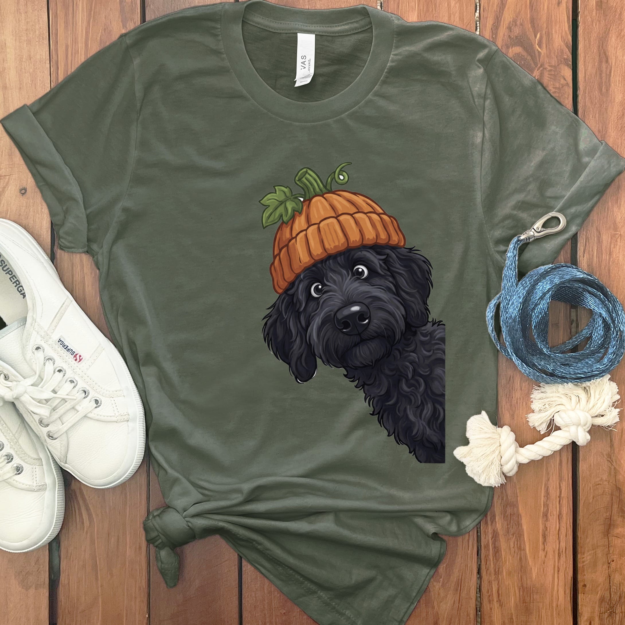 Lil Pumpkin Black Goldendoodle T-Shirt in Military Green / S by Puppy Jo