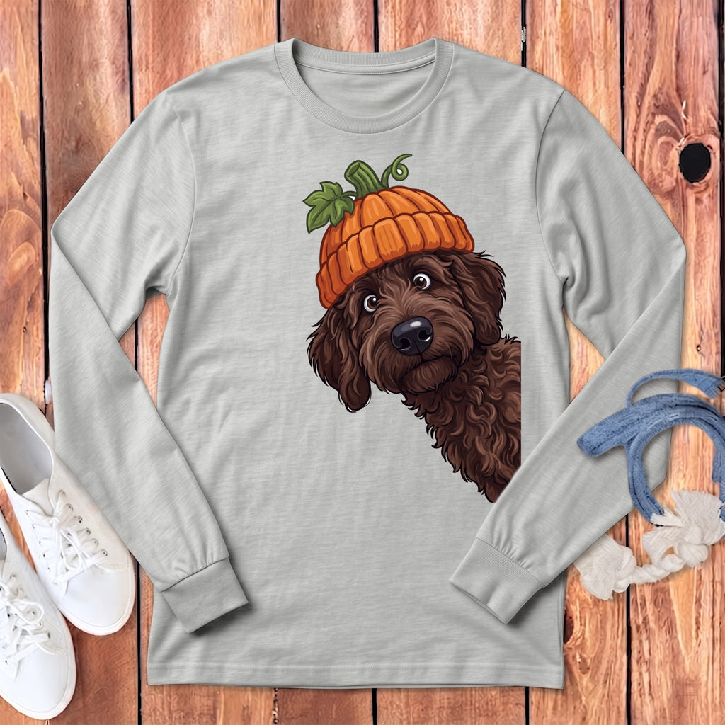 Lil Pumpkin Chocolate Goldnedoodle Long Sleeve T-Shirt in Athletic Heather / M by Puppy Jo