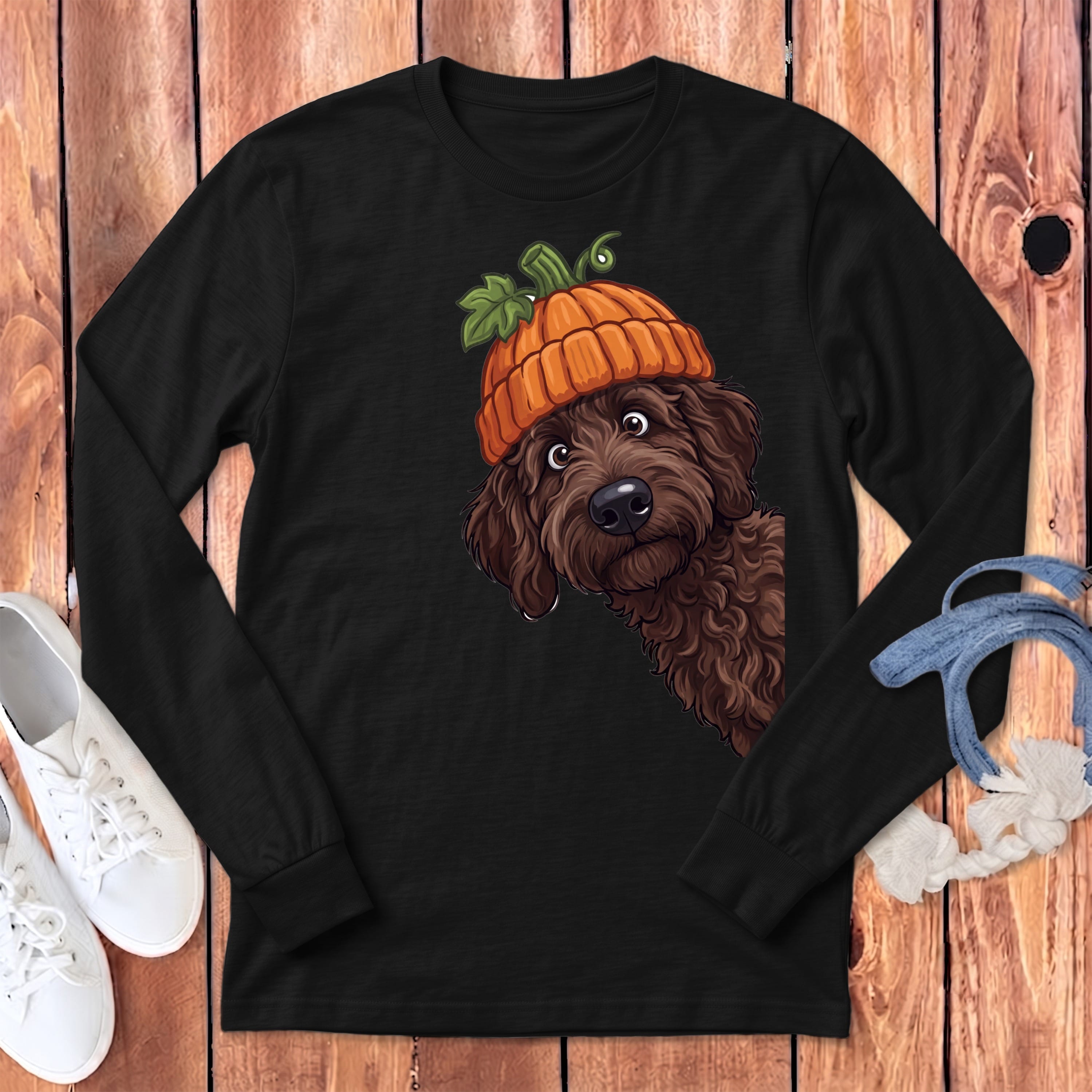Lil Pumpkin Chocolate Goldnedoodle Long Sleeve T-Shirt in Dark Grey Heather / S by Puppy Jo
