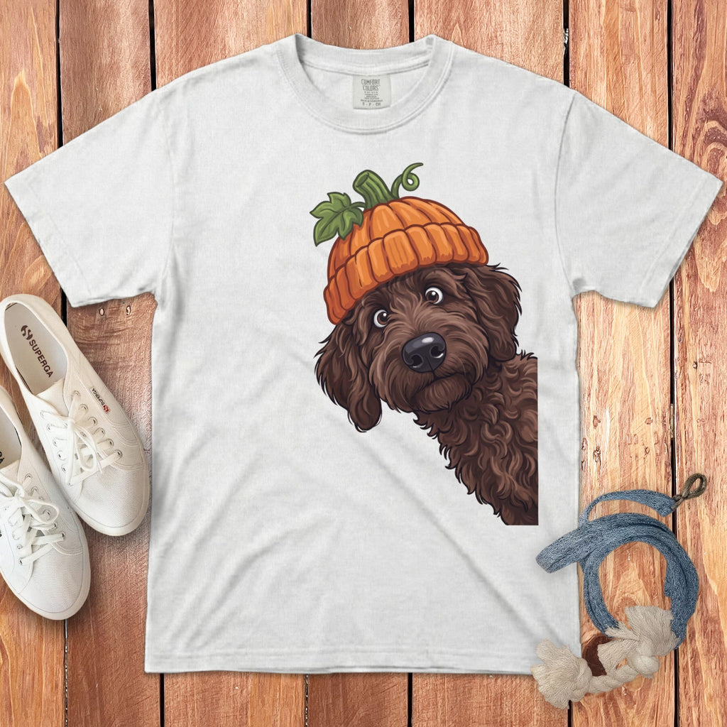 Lil Pumpkin Chocolate Goldnedoodle Signature T-Shirt in White / S / T-Shirts by Puppy Jo