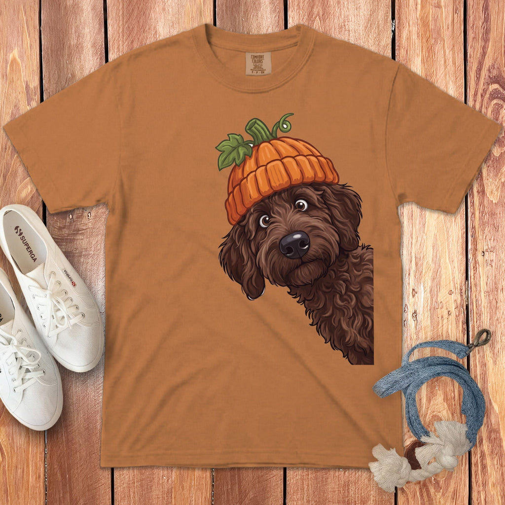 Lil Pumpkin Chocolate Goldnedoodle Signature T-Shirt in Yam / S / T-Shirts by Puppy Jo