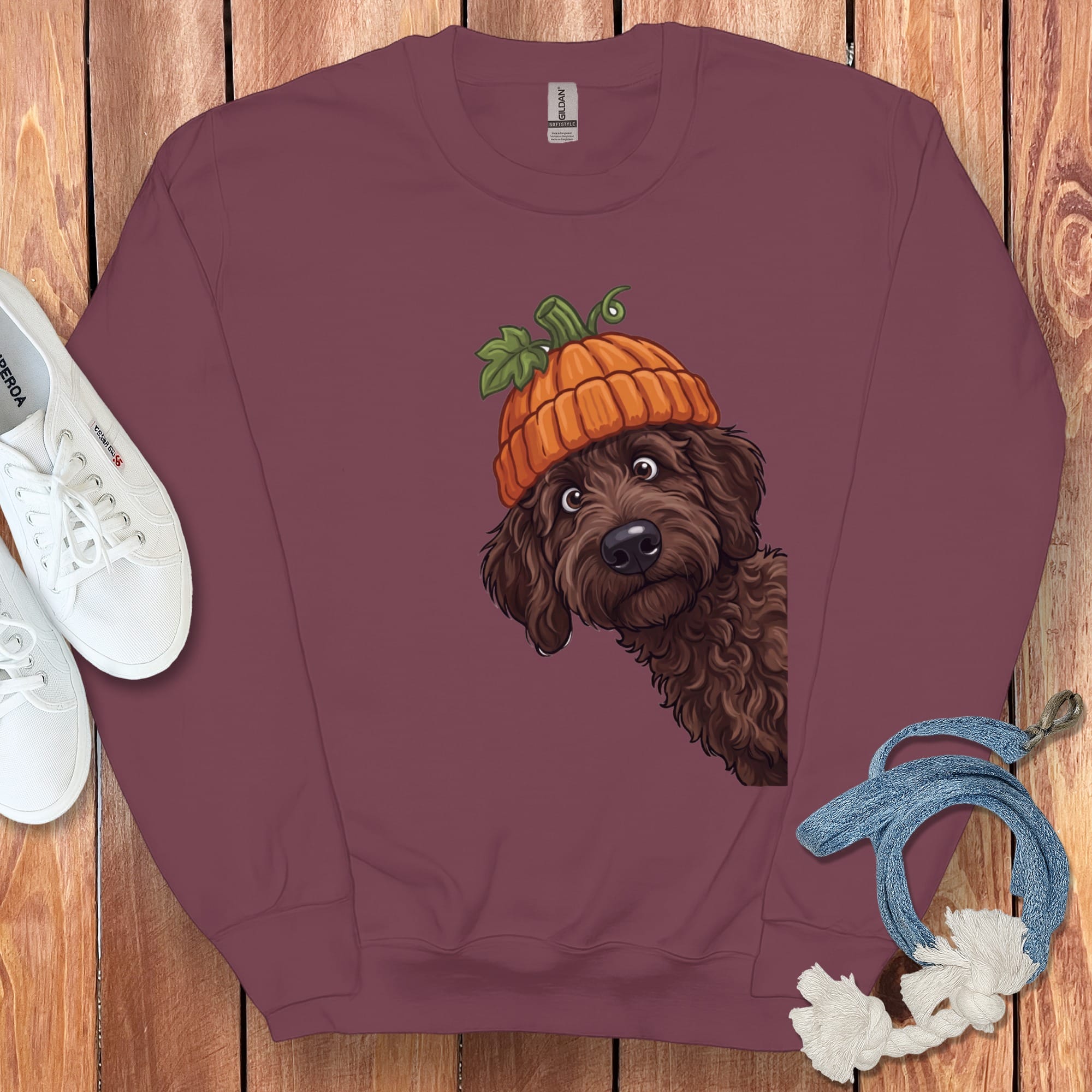 Lil Pumpkin Chocolate Goldnedoodle Sweatshirt in Maroon / S by Puppy Jo