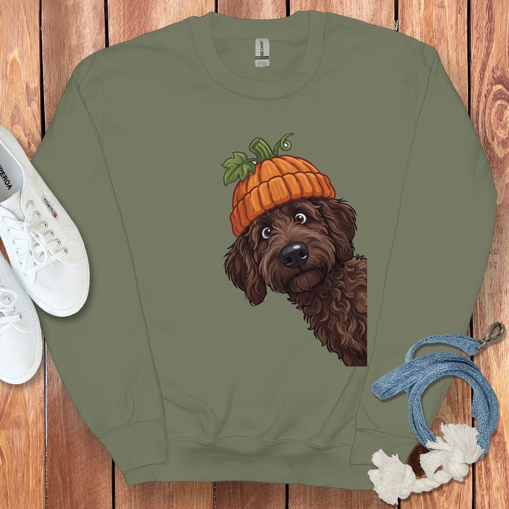 Lil Pumpkin Chocolate Goldnedoodle Sweatshirt in Military Green / S by Puppy Jo