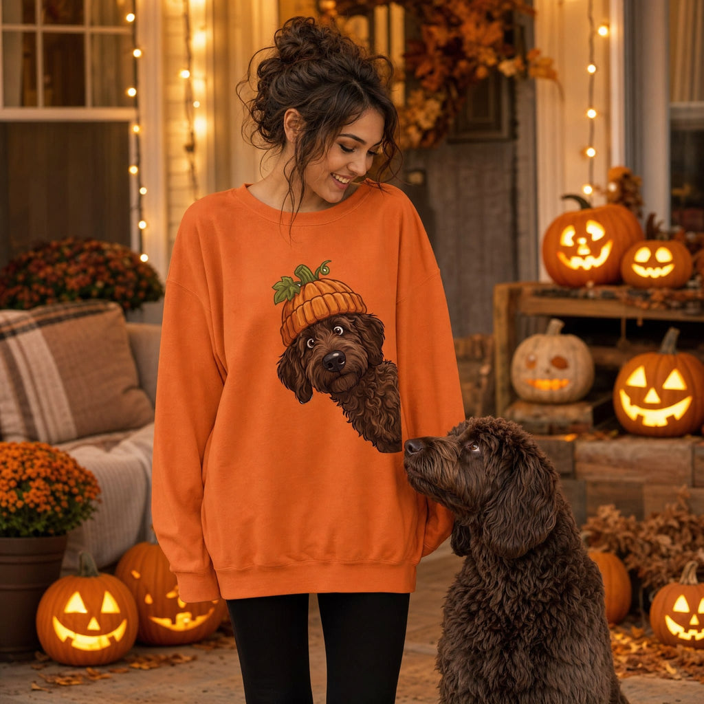 Lil Pumpkin Chocolate Goldnedoodle Sweatshirt in by Puppy Jo