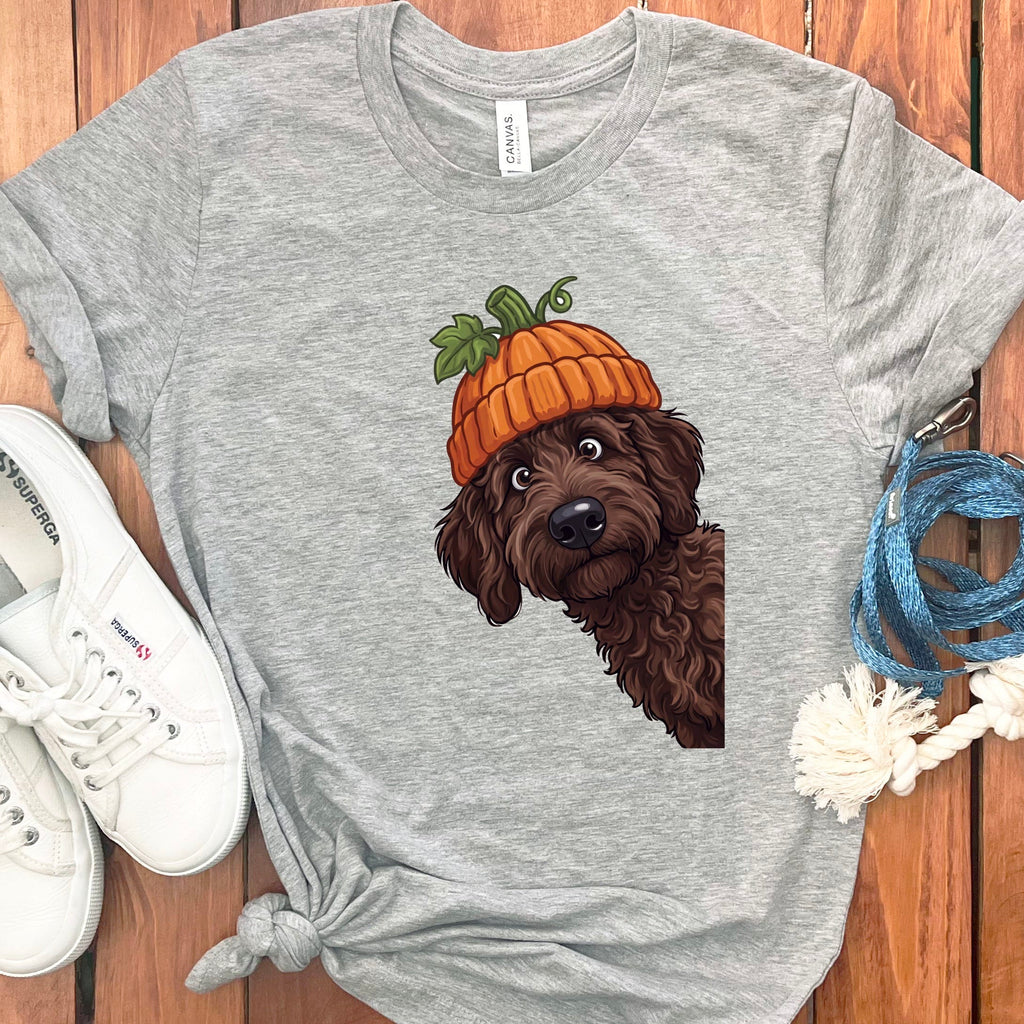 Lil Pumpkin Chocolate Goldnedoodle T-Shirt in Athletic Heather / S by Puppy Jo