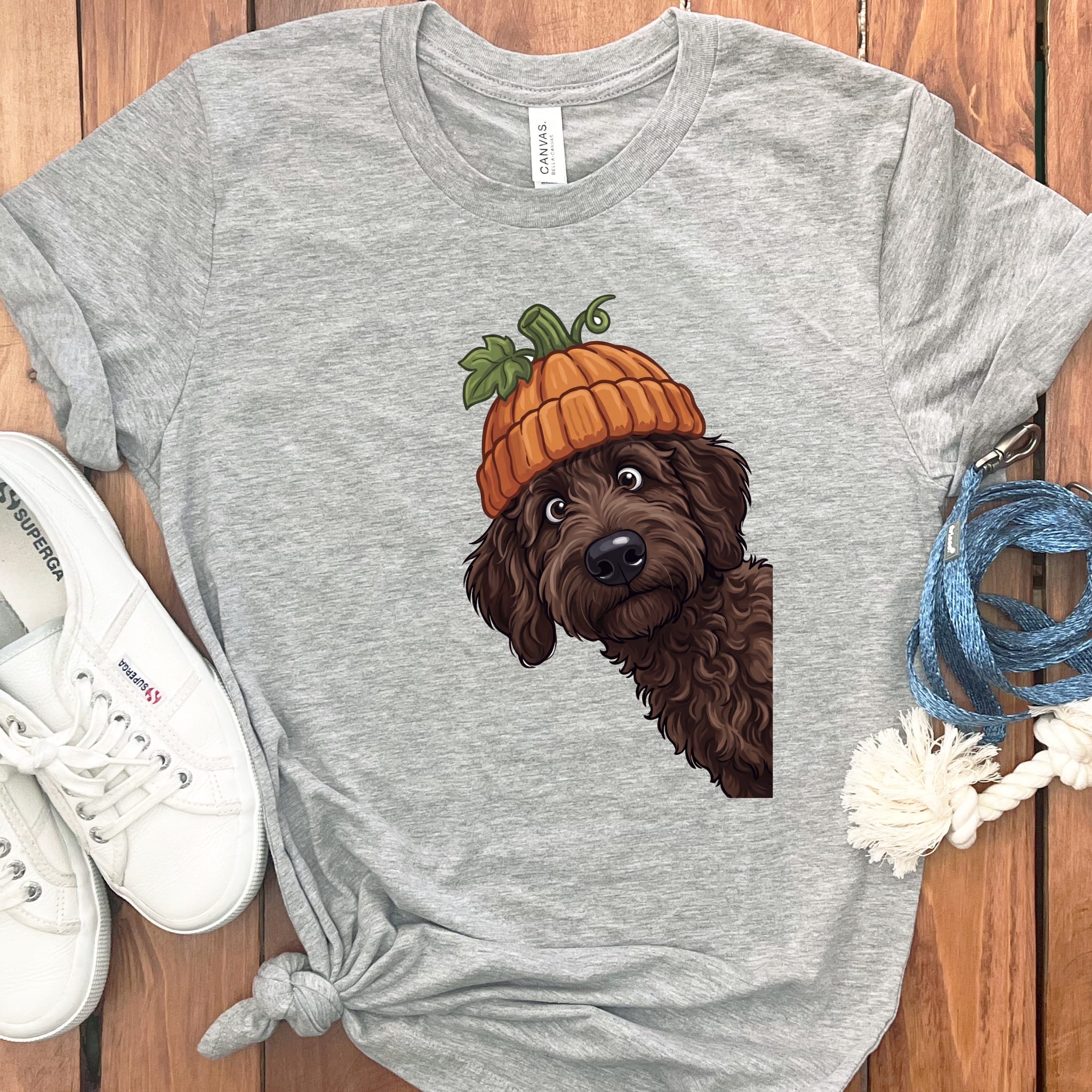 Lil Pumpkin Chocolate Goldnedoodle T-Shirt in Athletic Heather / S by Puppy Jo