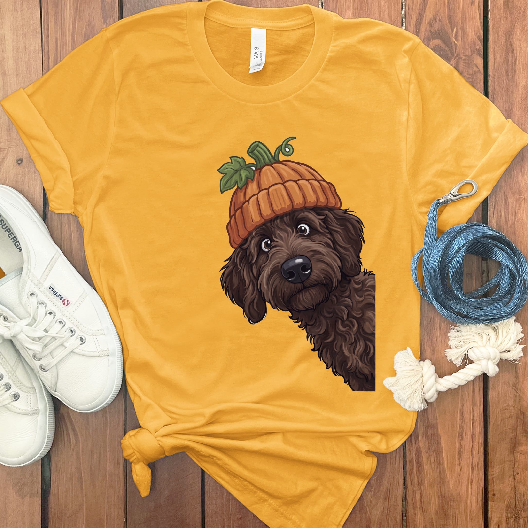 Lil Pumpkin Chocolate Goldnedoodle T-Shirt in Gold / S by Puppy Jo