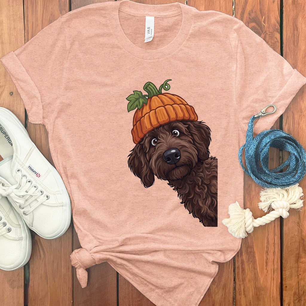 Lil Pumpkin Chocolate Goldnedoodle T-Shirt in Heather Peach / S by Puppy Jo