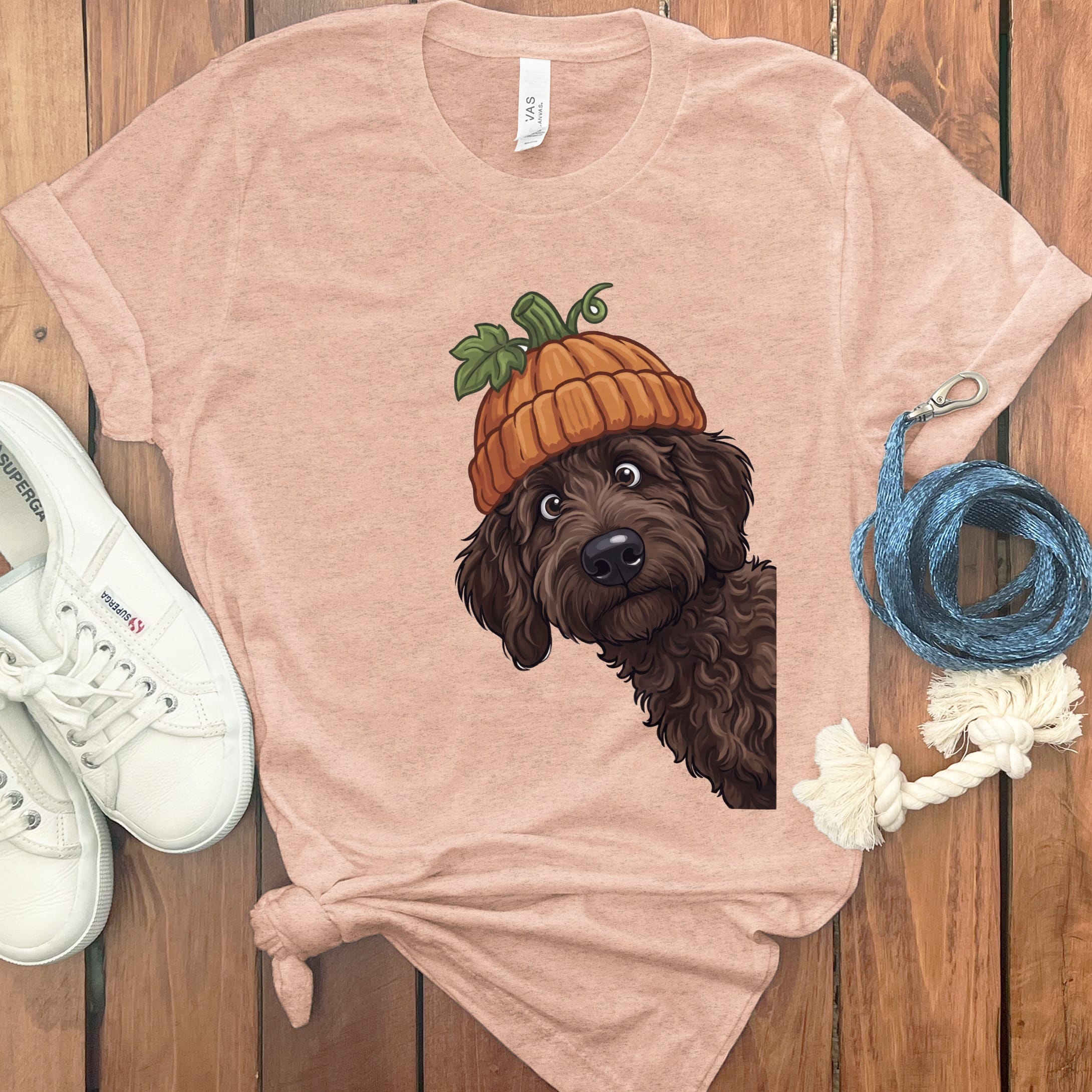Lil Pumpkin Chocolate Goldnedoodle T-Shirt in Heather Peach / S by Puppy Jo