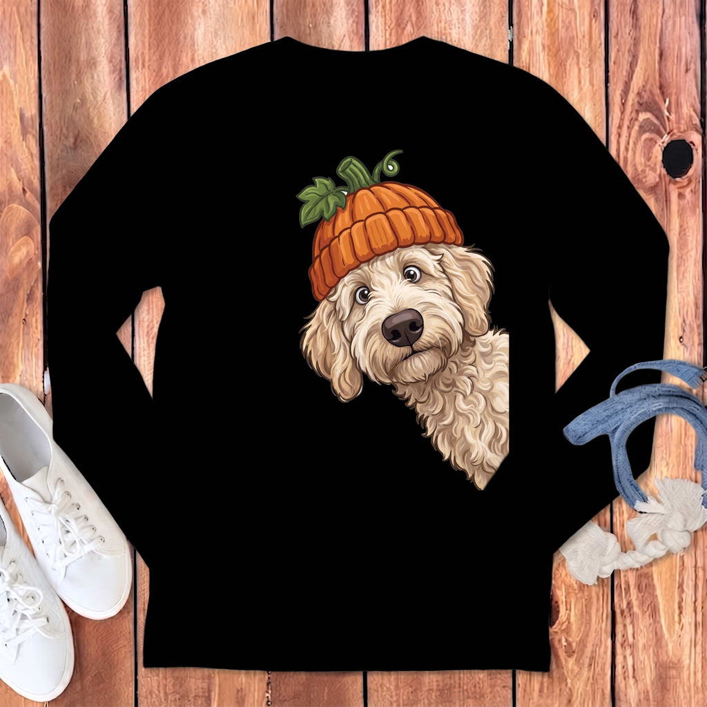 Lil Pumpkin Cream Goldendoodle Long Sleeve T-Shirt in Black / S by Puppy Jo