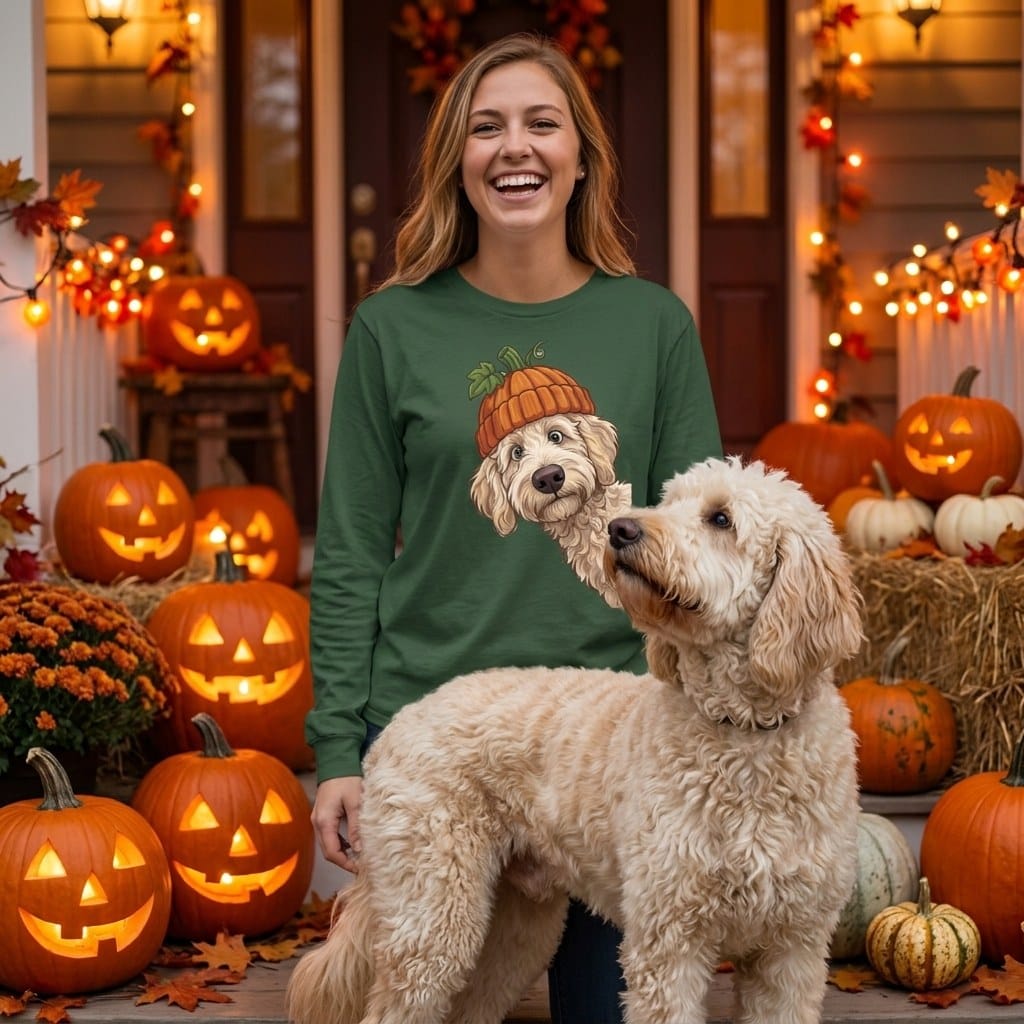 Lil Pumpkin Cream Goldendoodle Long Sleeve T-Shirt in by Puppy Jo