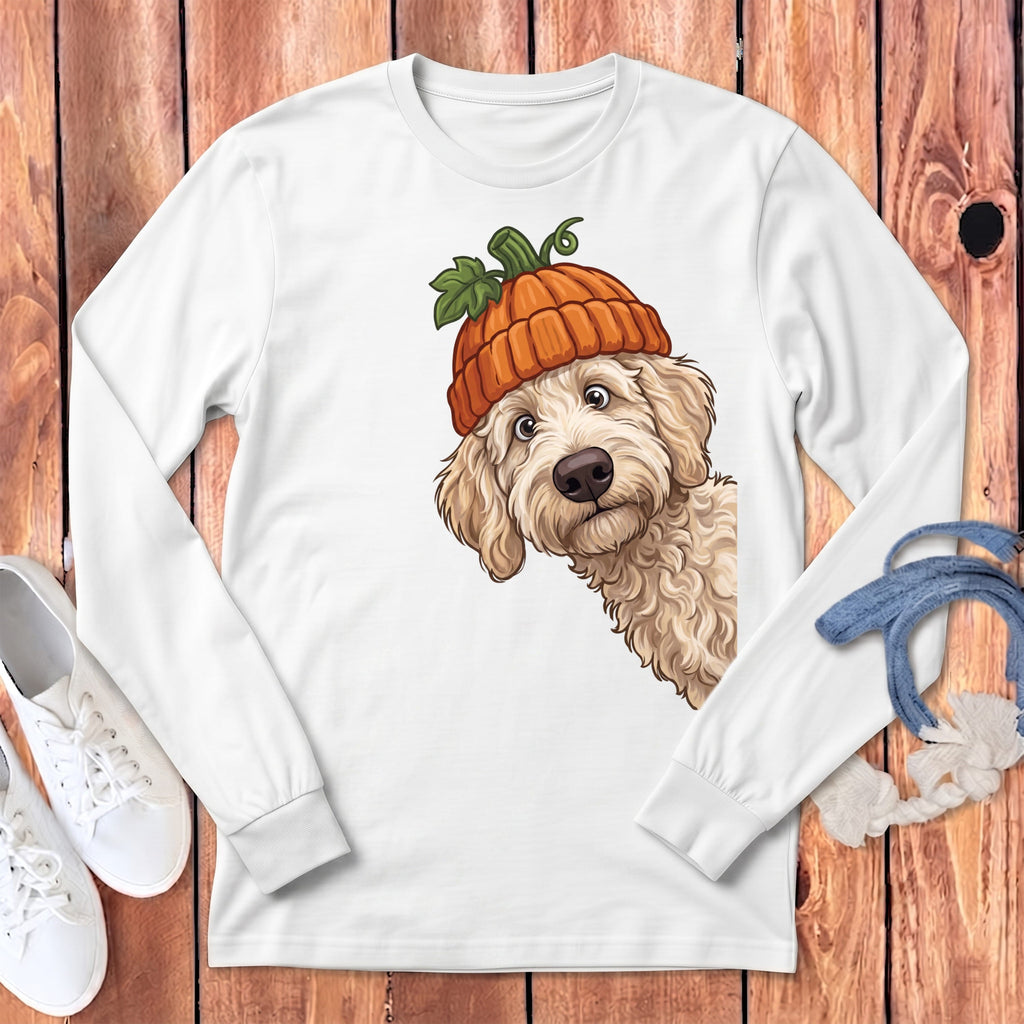 Lil Pumpkin Cream Goldendoodle Long Sleeve T-Shirt in White / S by Puppy Jo