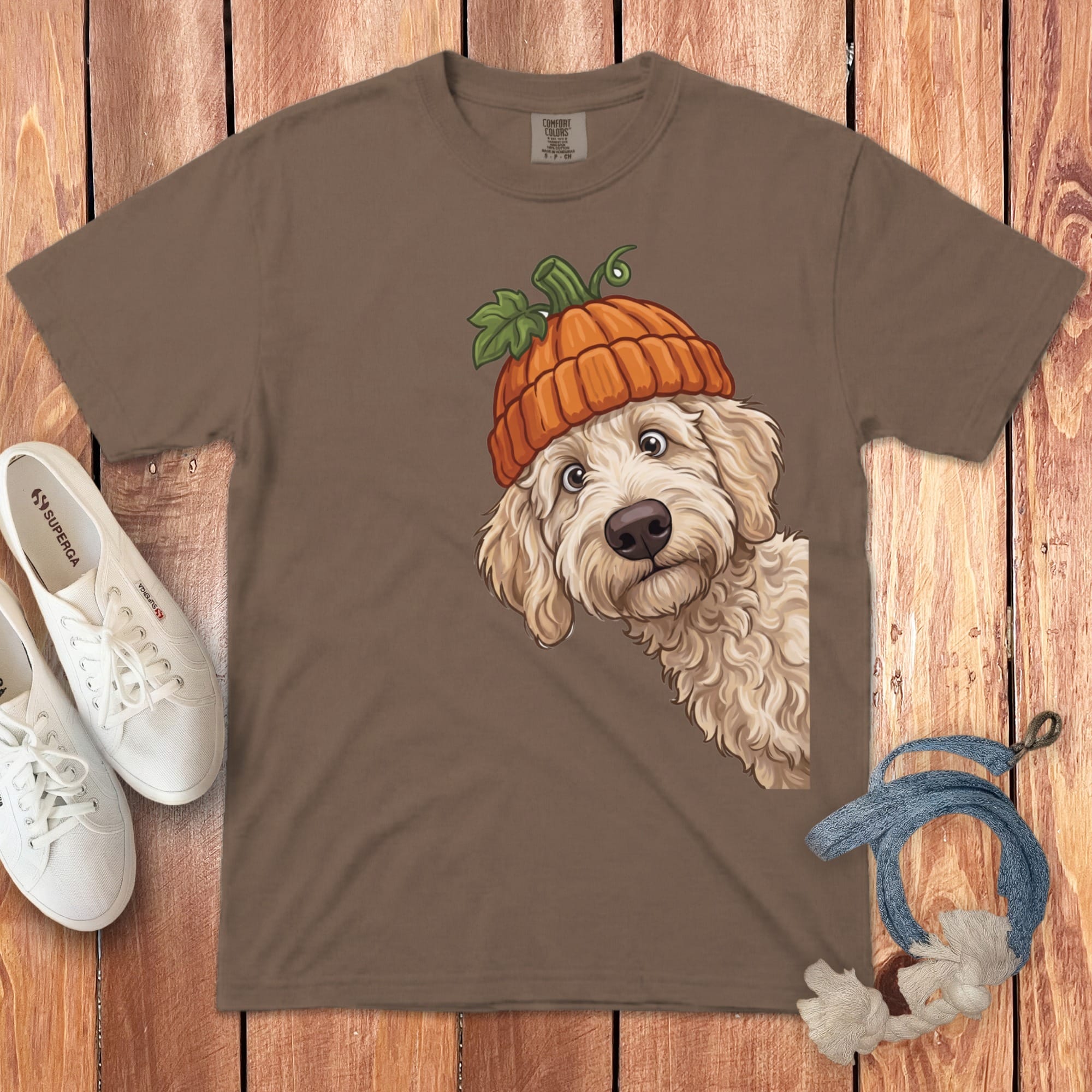 Lil Pumpkin Cream Goldendoodle Signature T-Shirt in Espresso / S / T-Shirts by Puppy Jo