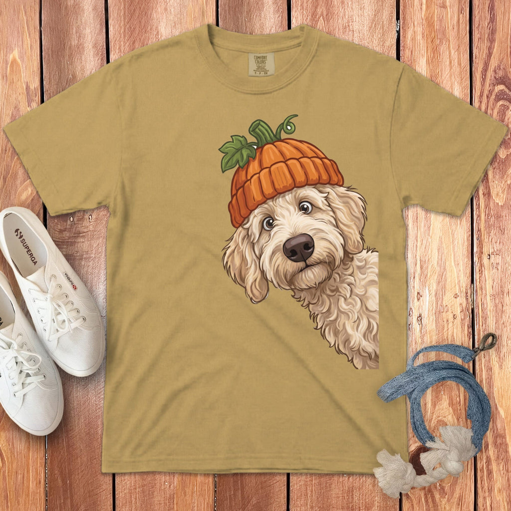 Lil Pumpkin Cream Goldendoodle Signature T-Shirt in Mustard / S / T-Shirts by Puppy Jo