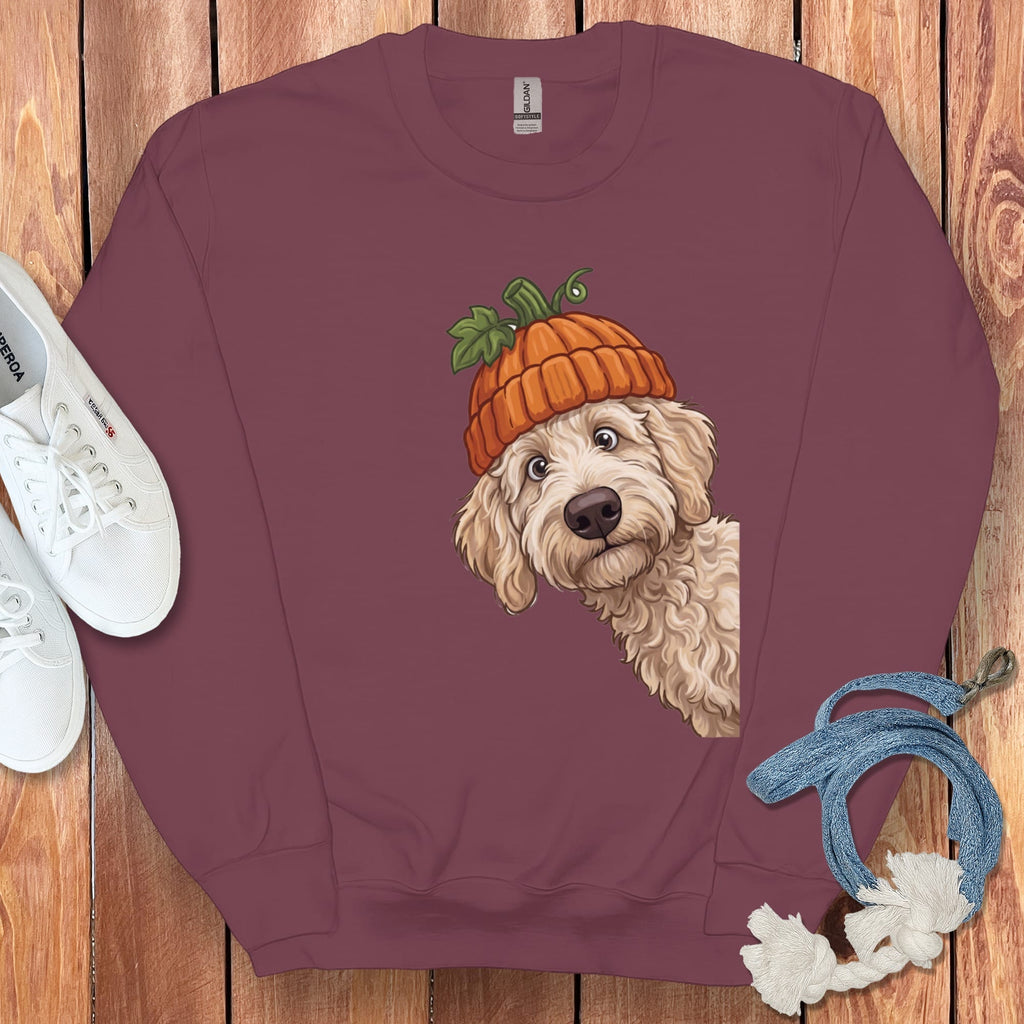 Lil Pumpkin Cream Goldendoodle Sweatshirt in Maroon / S by Puppy Jo