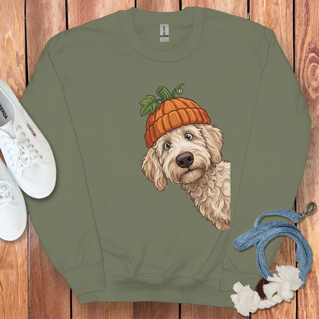 Lil Pumpkin Cream Goldendoodle Sweatshirt in Military Green / S by Puppy Jo