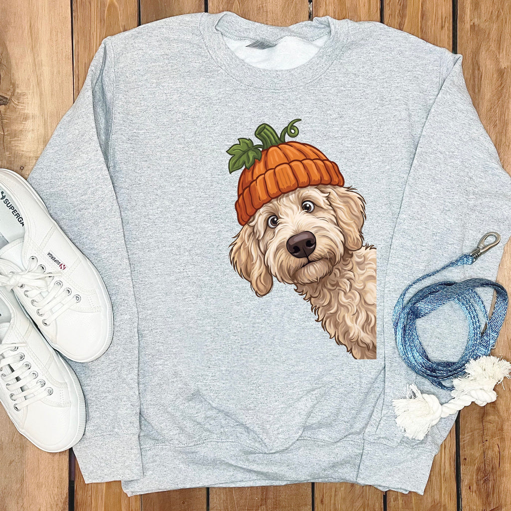Lil Pumpkin Cream Goldendoodle Sweatshirt in Sport Grey / S by Puppy Jo