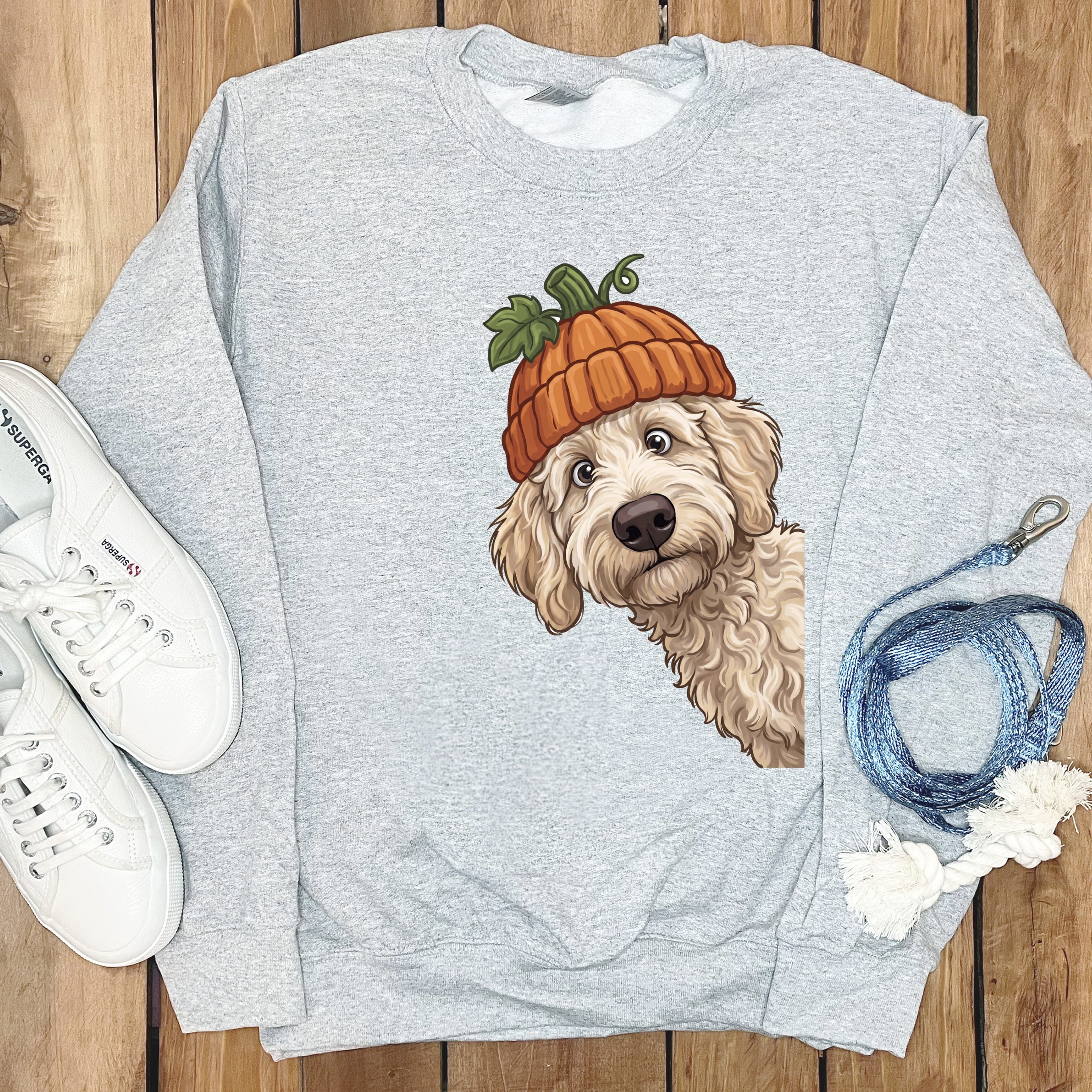 Lil Pumpkin Cream Goldendoodle Sweatshirt in Sport Grey / S by Puppy Jo