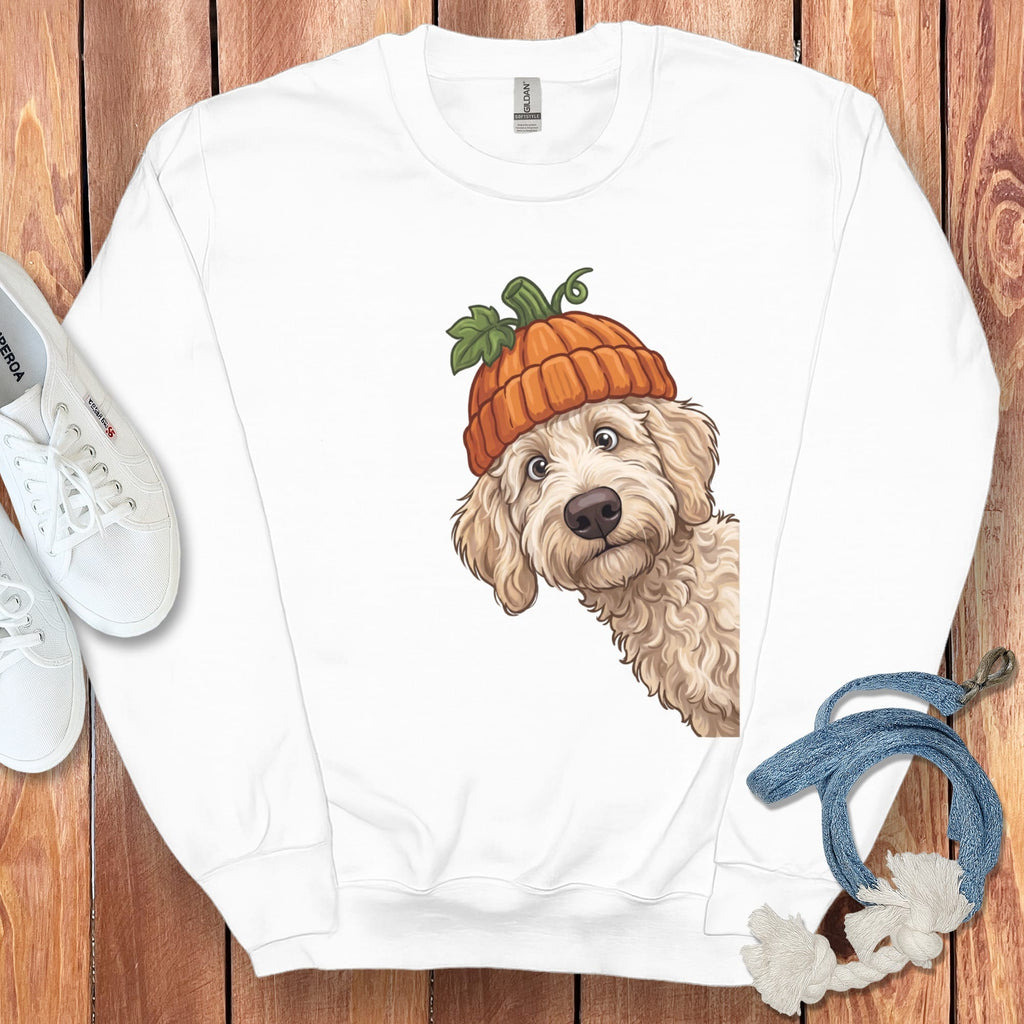 Lil Pumpkin Cream Goldendoodle Sweatshirt in White / S by Puppy Jo