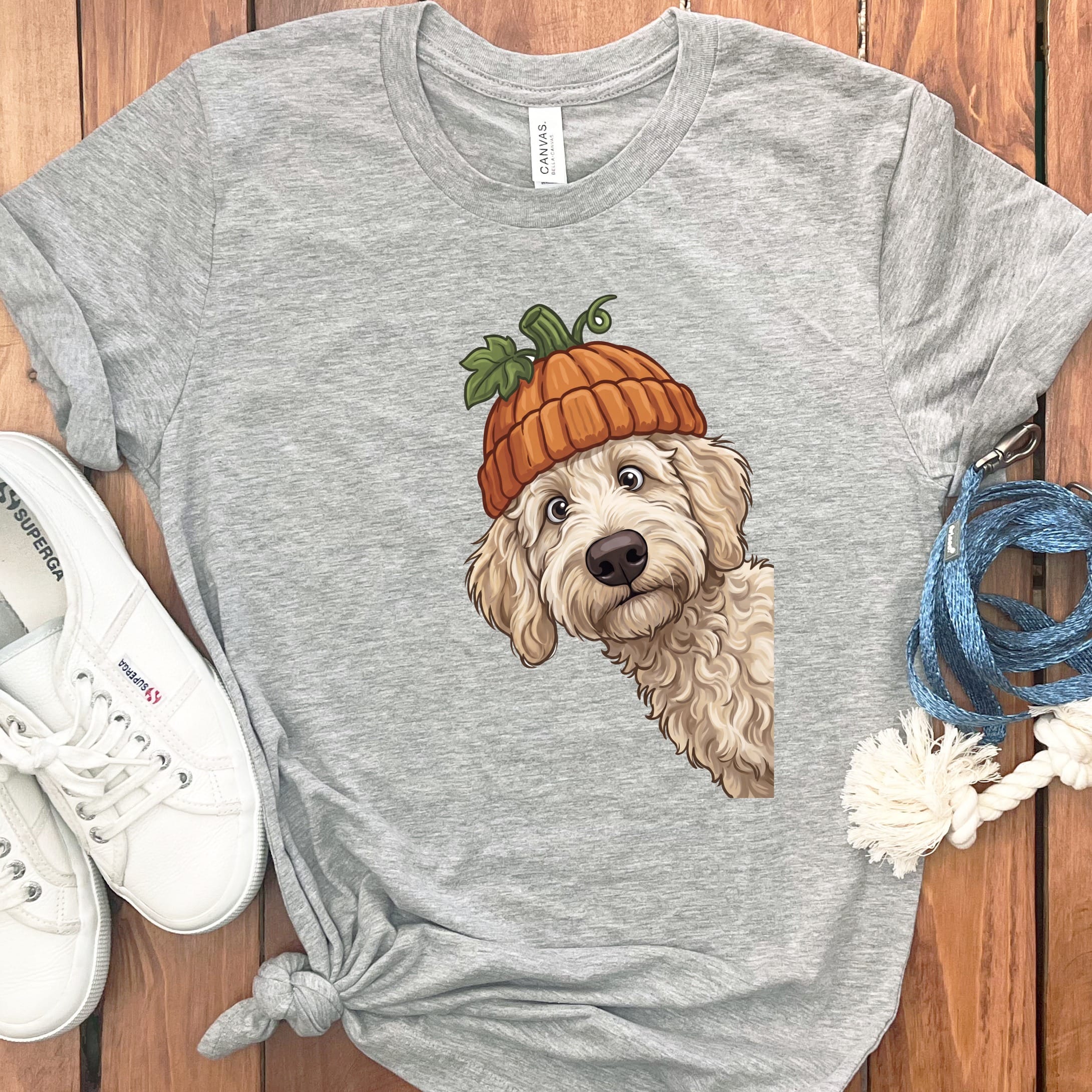 Lil Pumpkin Cream Goldendoodle T-Shirt in Athletic Heather / S by Puppy Jo