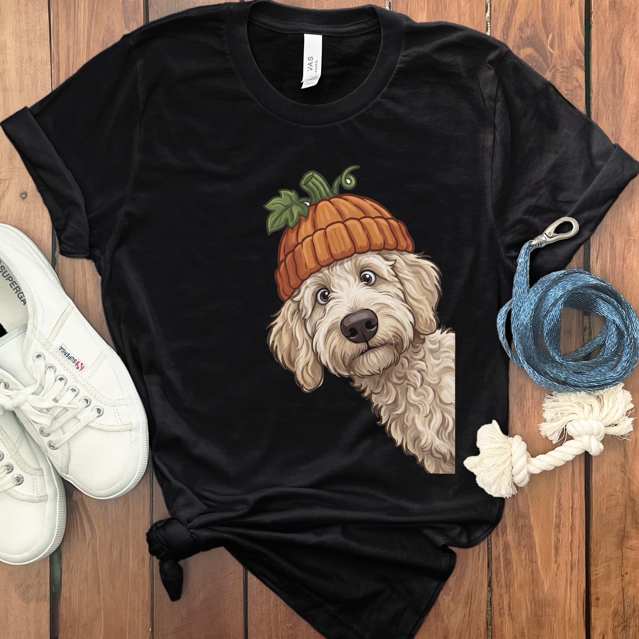 Lil Pumpkin Cream Goldendoodle T-Shirt in Black / S by Puppy Jo