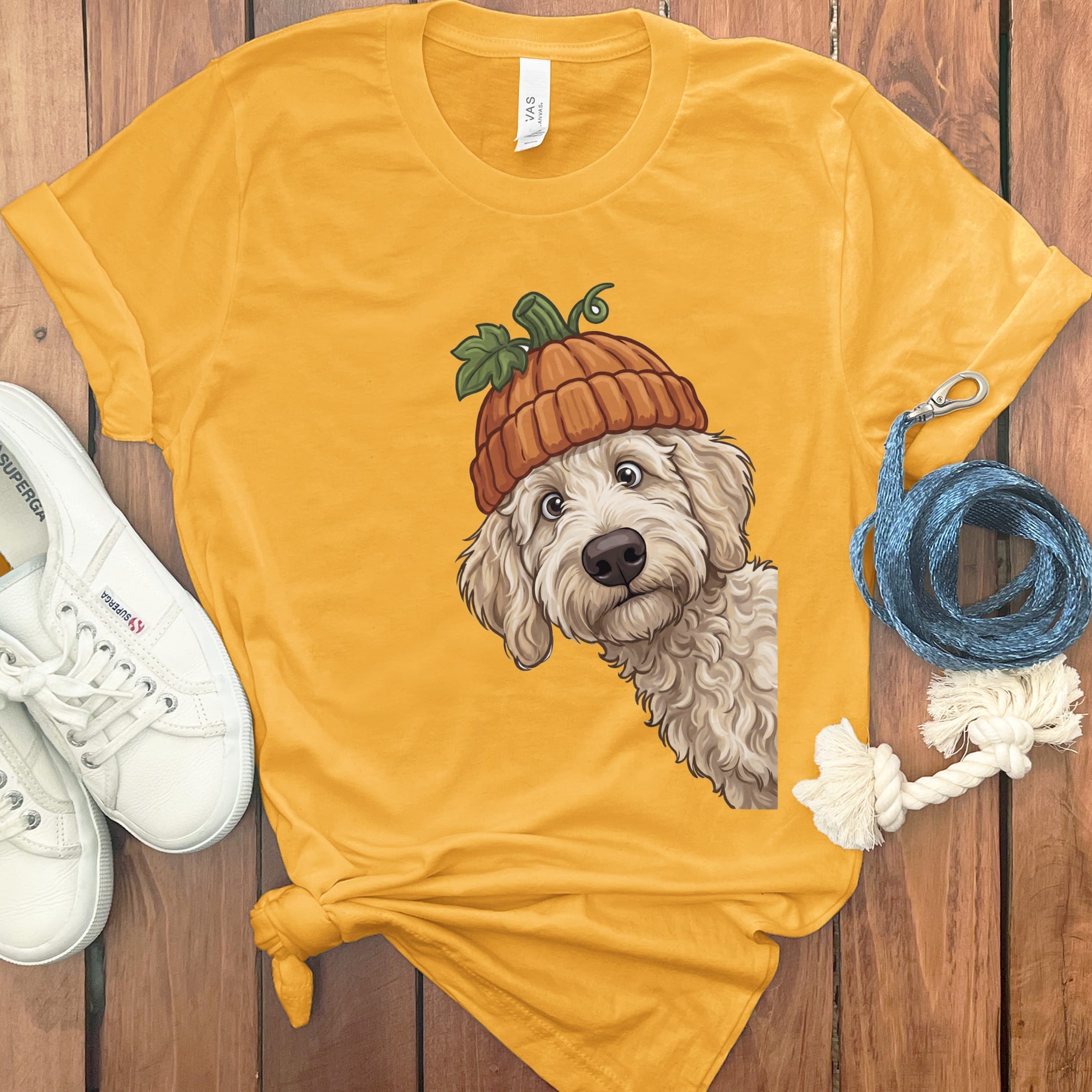Lil Pumpkin Cream Goldendoodle T-Shirt in Gold / S by Puppy Jo