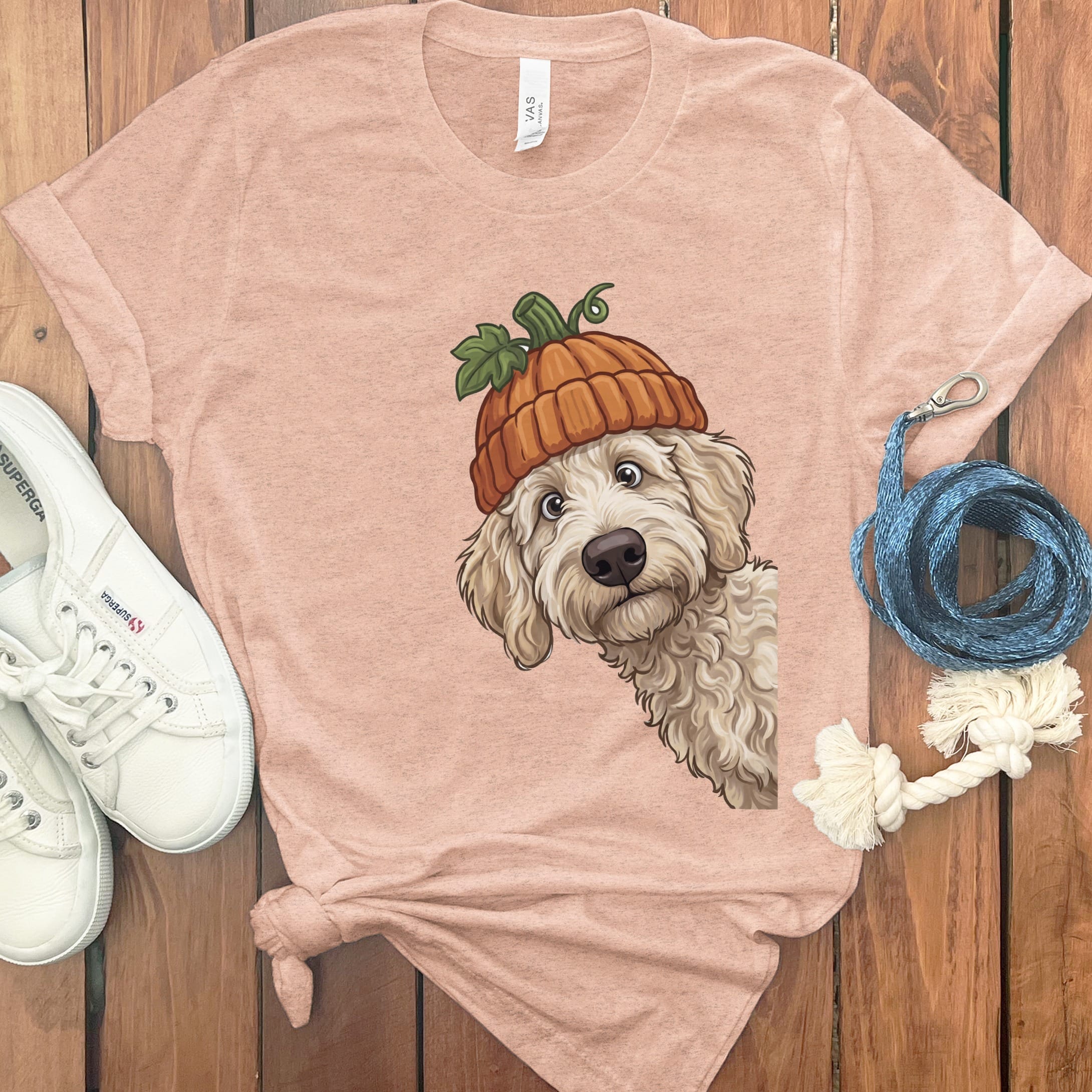 Lil Pumpkin Cream Goldendoodle T-Shirt in Heather Peach / S by Puppy Jo