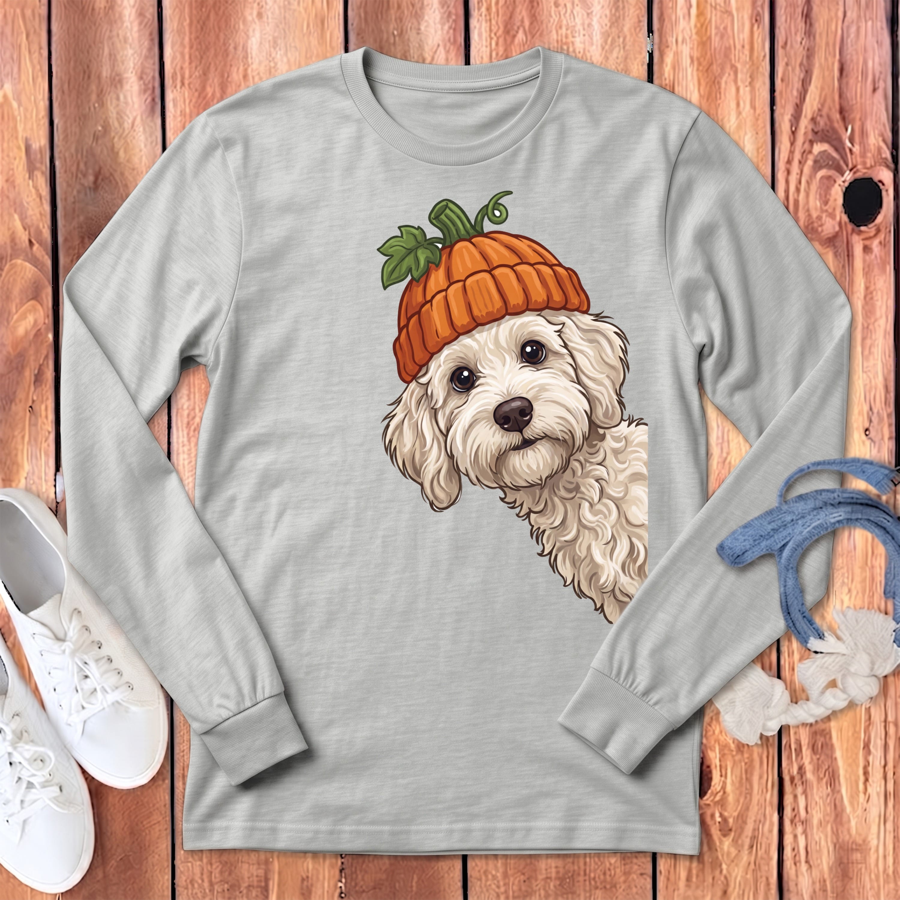 Lil Pumpkin Maltipoo Long Sleeve T-Shirt in Athletic Heather / M by Puppy Jo
