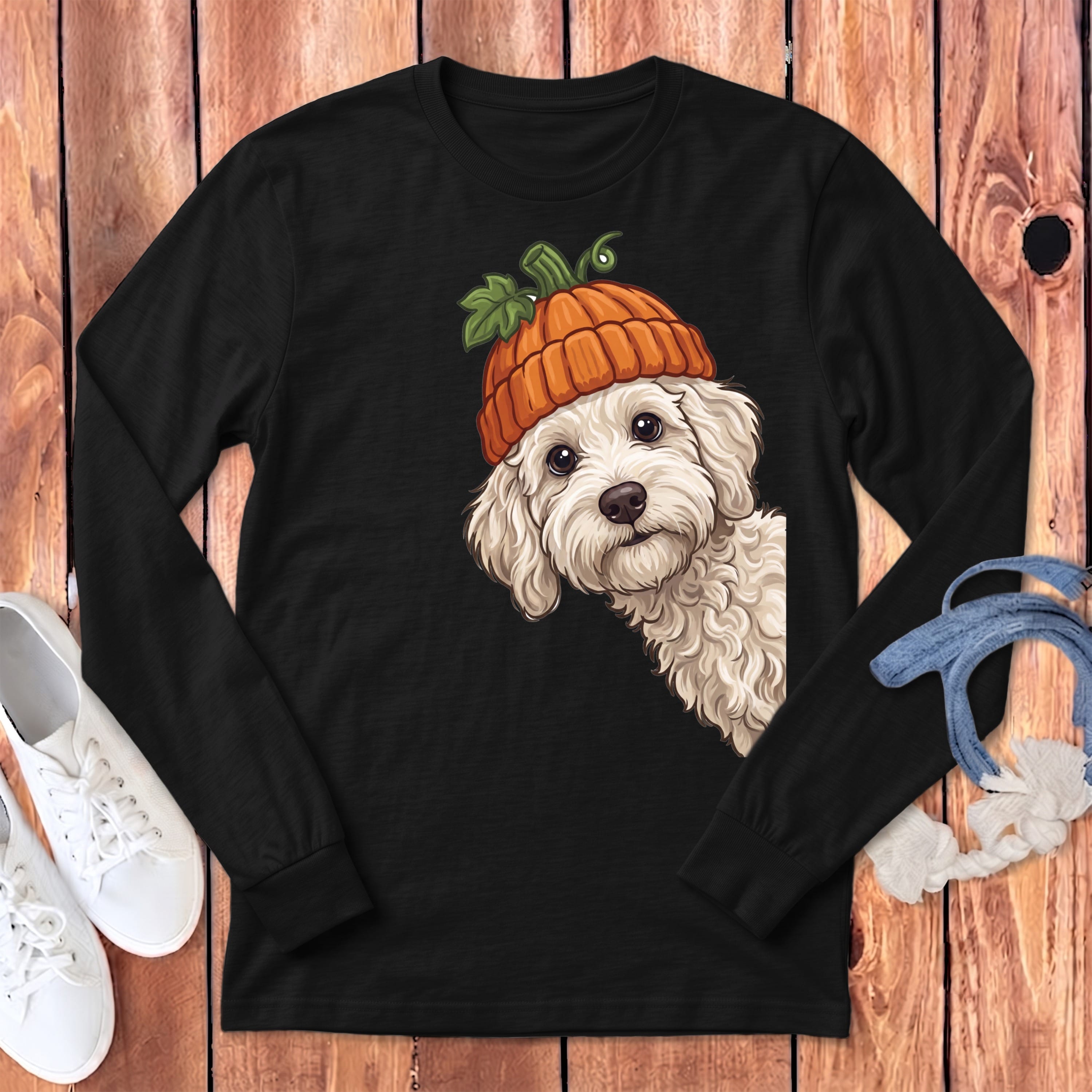 Lil Pumpkin Maltipoo Long Sleeve T-Shirt in Dark Grey Heather / S by Puppy Jo
