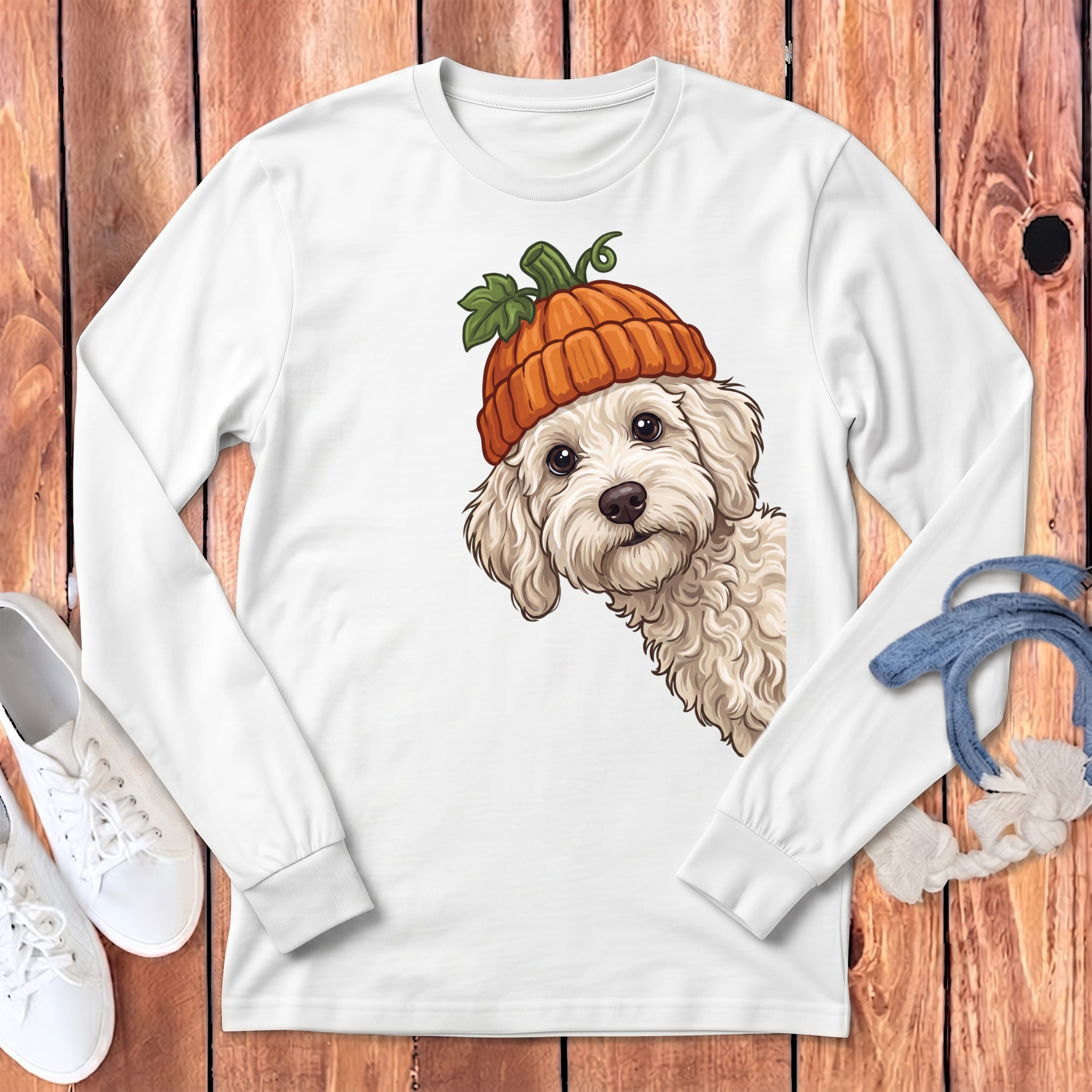 Lil Pumpkin Maltipoo Long Sleeve T-Shirt in White / S by Puppy Jo