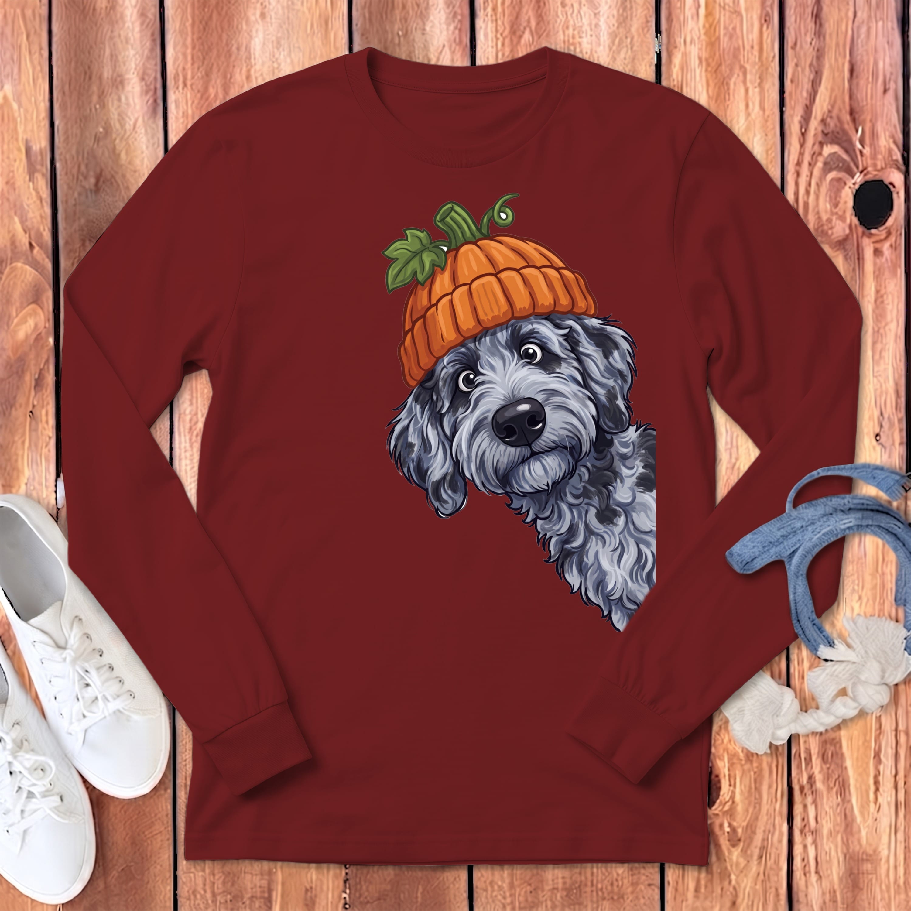 Lil Pumpkin Merle Goldendoodle Long Sleeve T-Shirt in Cardinal / S by Puppy Jo