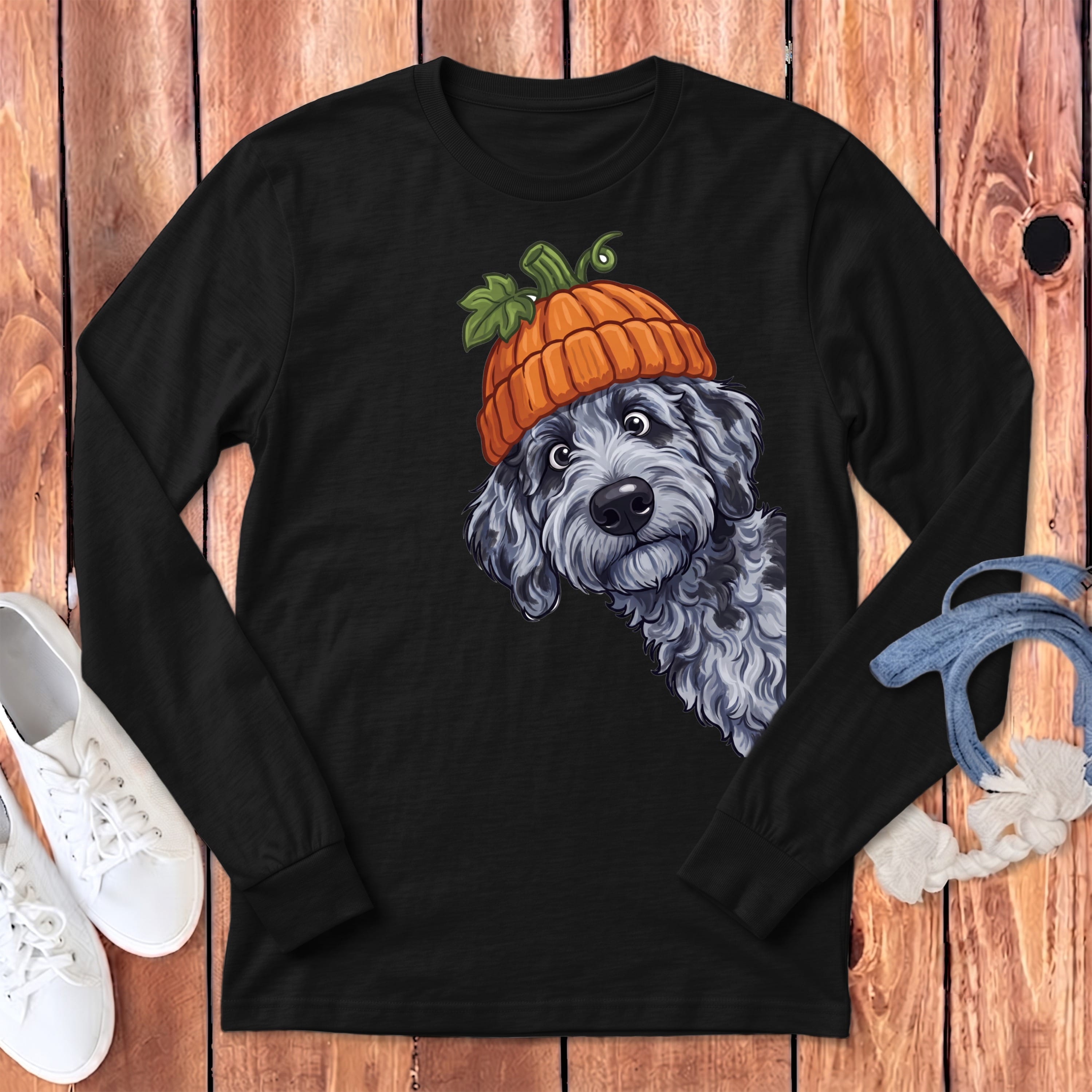 Lil Pumpkin Merle Goldendoodle Long Sleeve T-Shirt in Dark Grey Heather / S by Puppy Jo