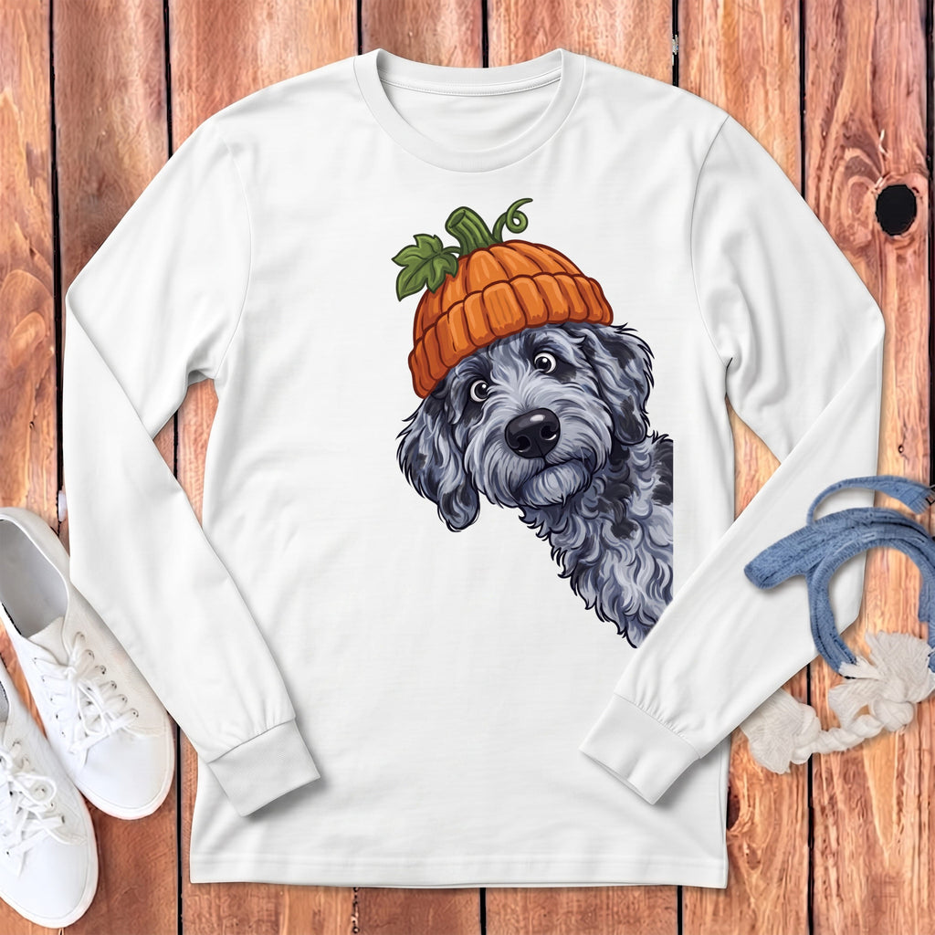 Lil Pumpkin Merle Goldendoodle Long Sleeve T-Shirt in White / S by Puppy Jo