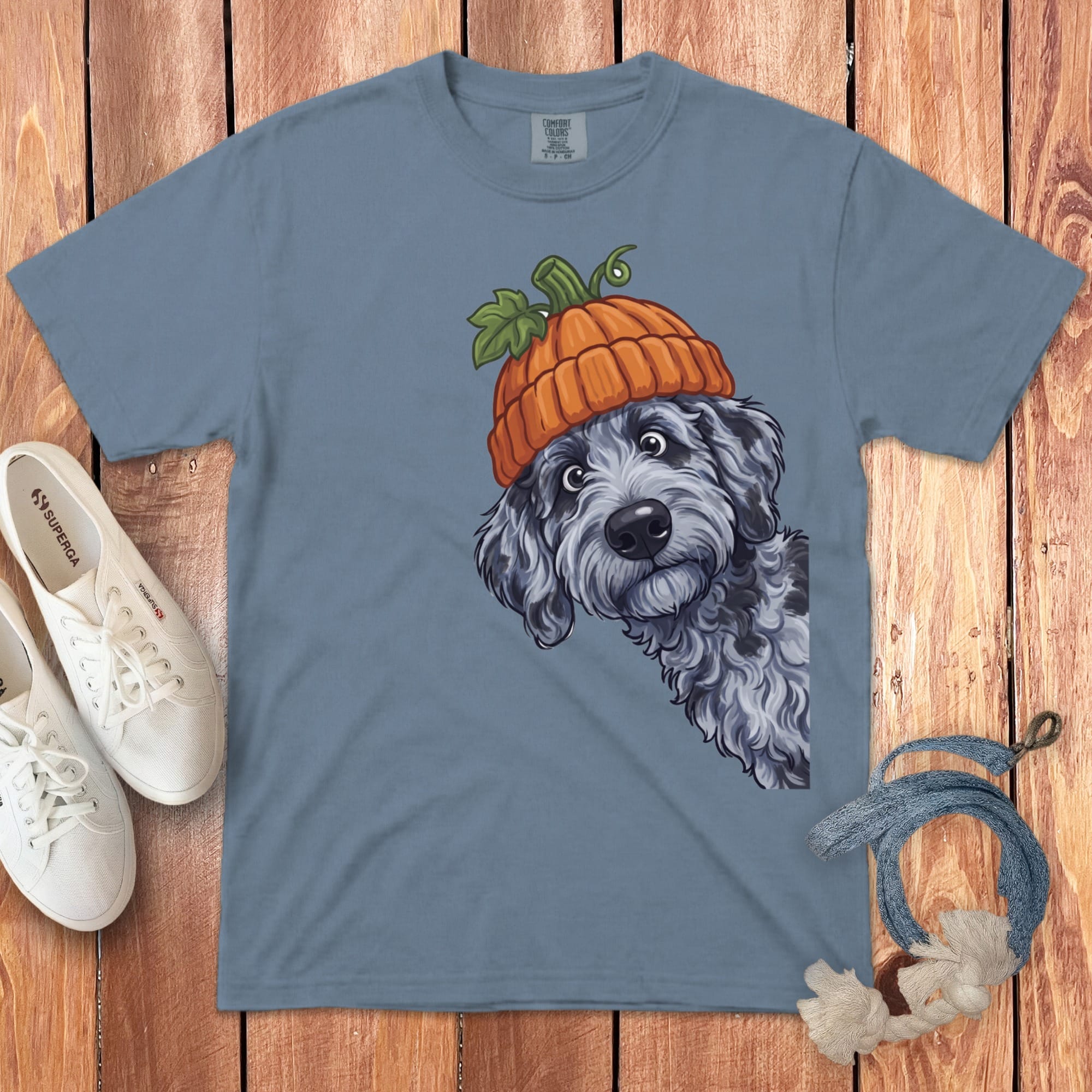 Lil Pumpkin Merle Goldendoodle Signature T-Shirt in Blue Jean / S / T-Shirts by Puppy Jo