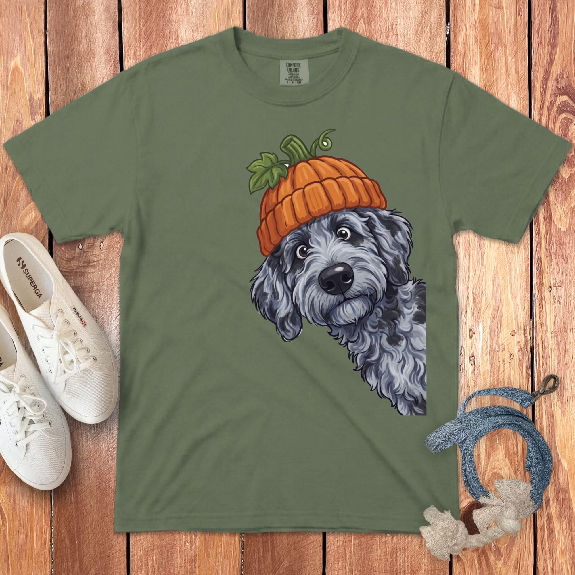 Lil Pumpkin Merle Goldendoodle Signature T-Shirt in Moss / S / T-Shirts by Puppy Jo