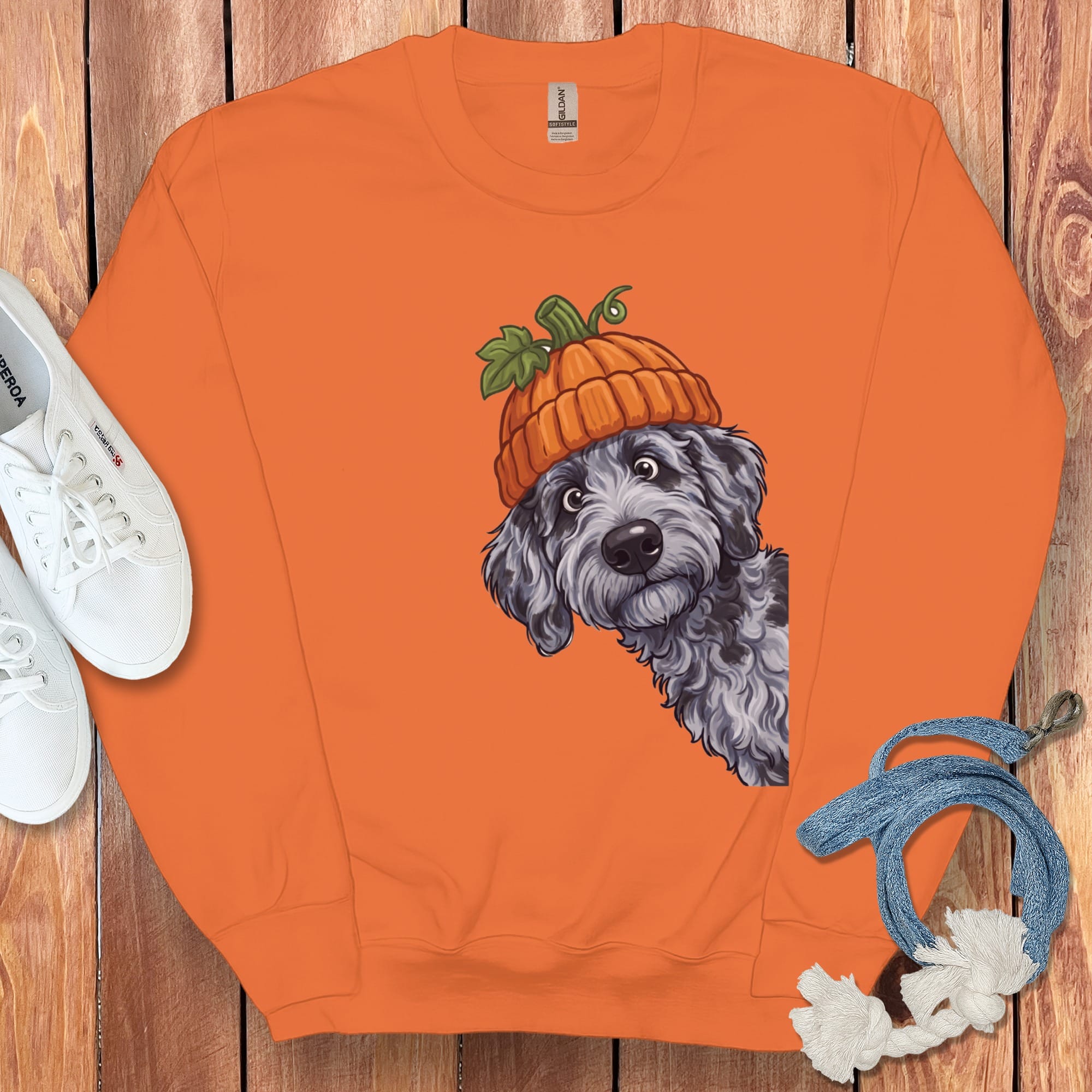Lil Pumpkin Merle Goldendoodle Sweatshirt in Orange / M by Puppy Jo