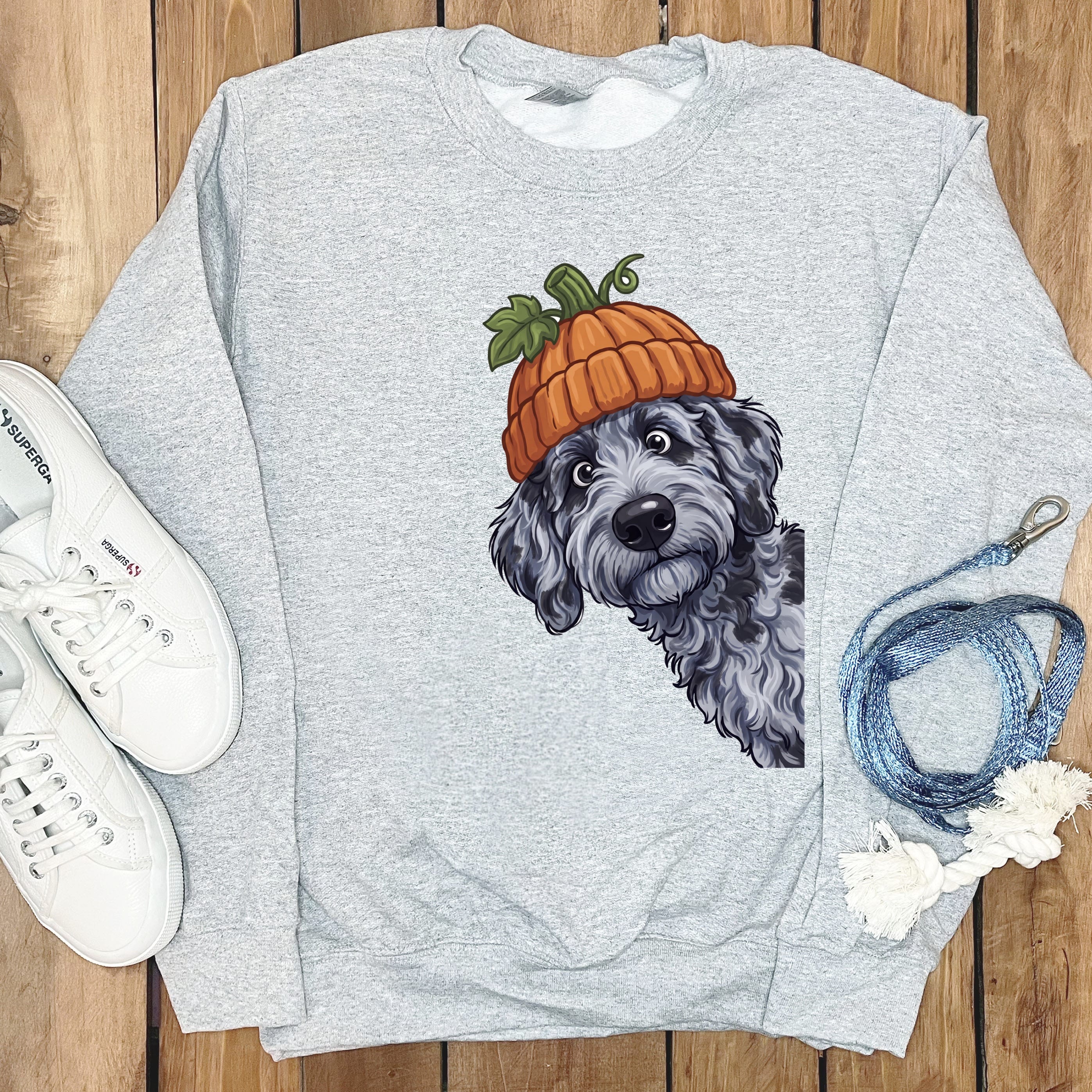 Lil Pumpkin Merle Goldendoodle Sweatshirt in Sport Grey / S by Puppy Jo
