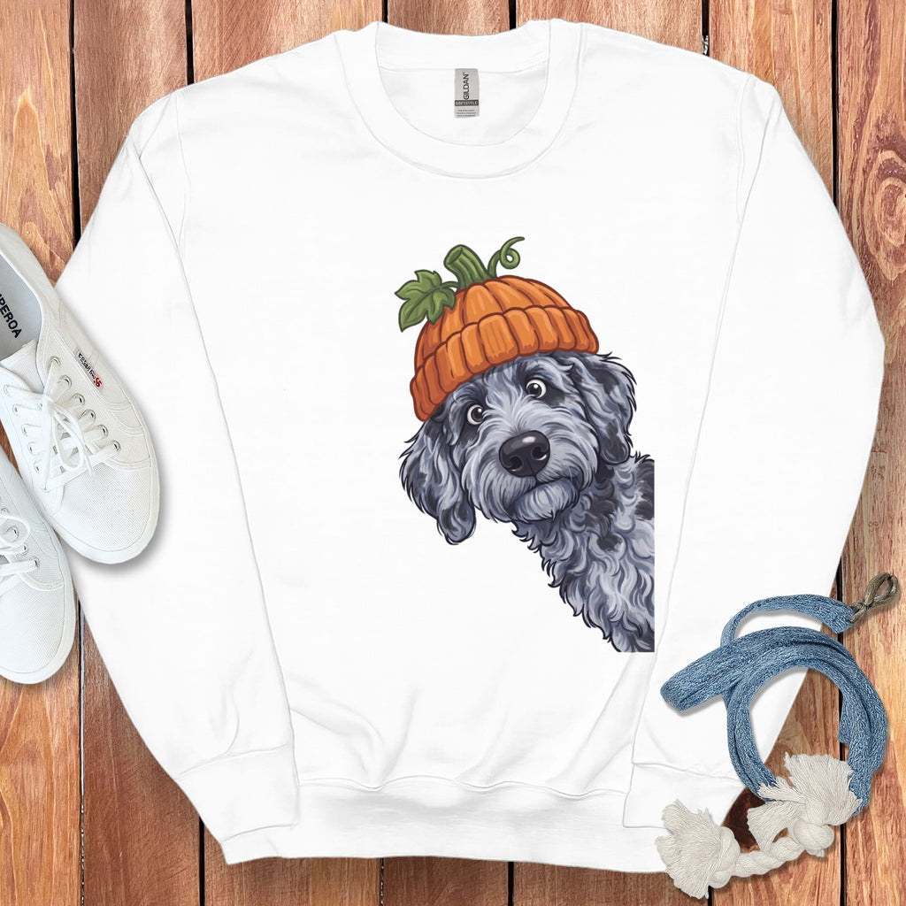 Lil Pumpkin Merle Goldendoodle Sweatshirt in White / S by Puppy Jo