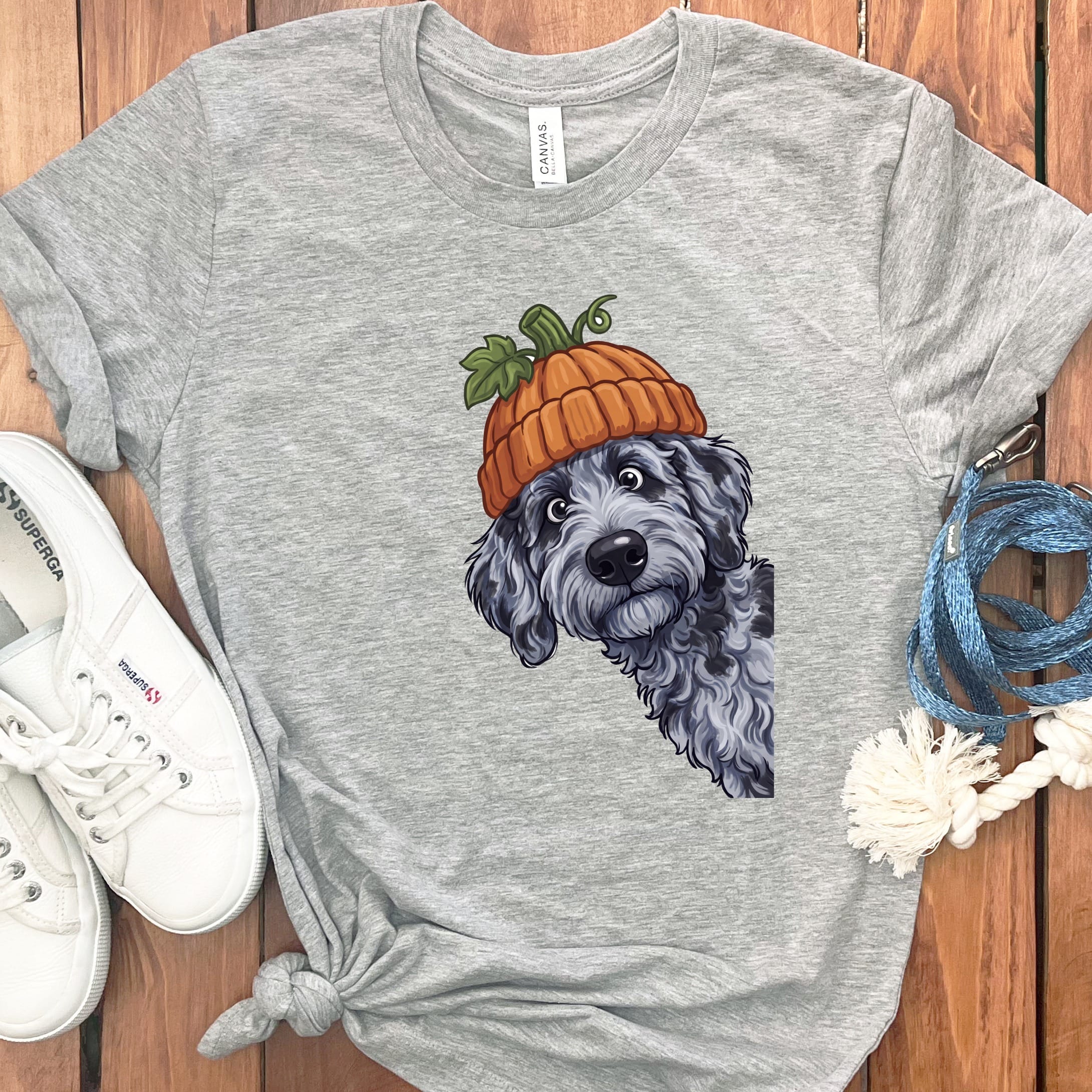 Lil Pumpkin Merle Goldendoodle T-Shirt in Athletic Heather / S by Puppy Jo