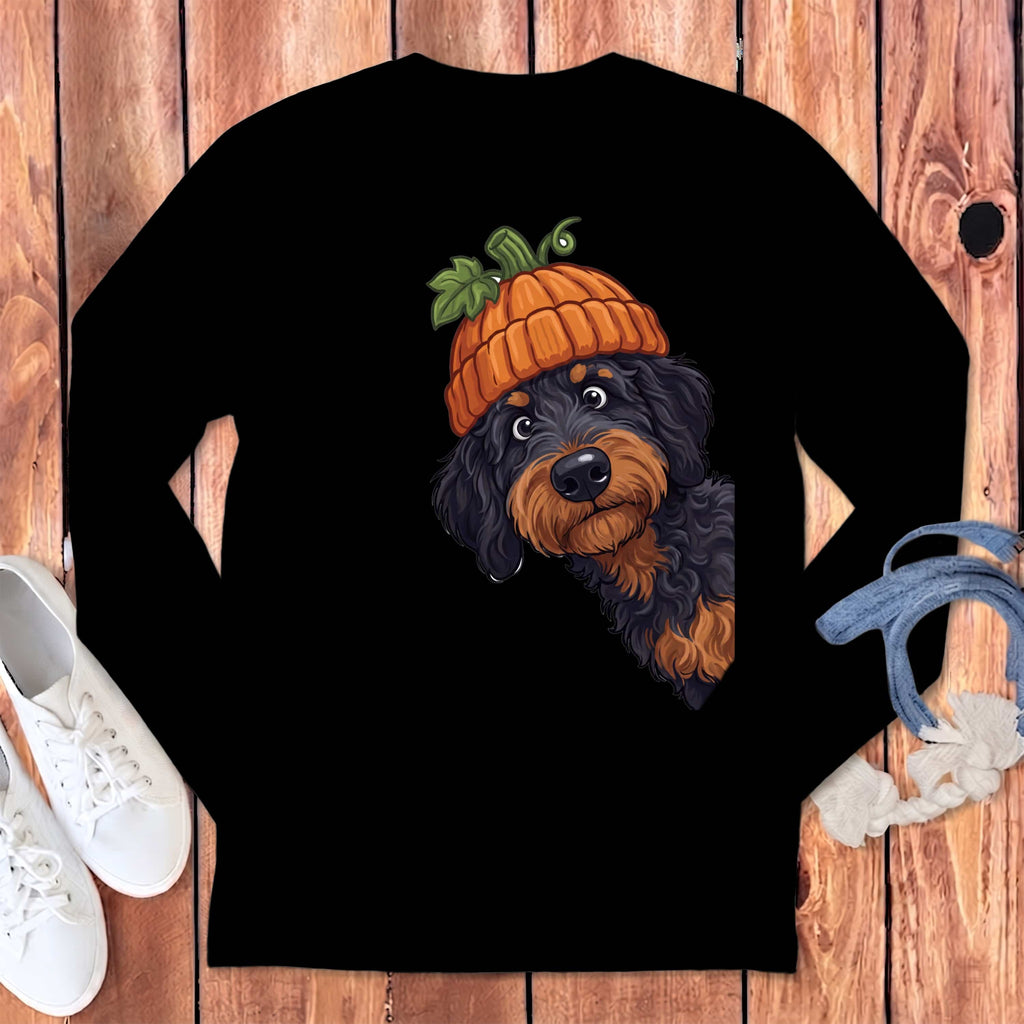 Lil Pumpkin Phantom Goldendoodle Long Sleeve T-Shirt in Black / S by Puppy Jo