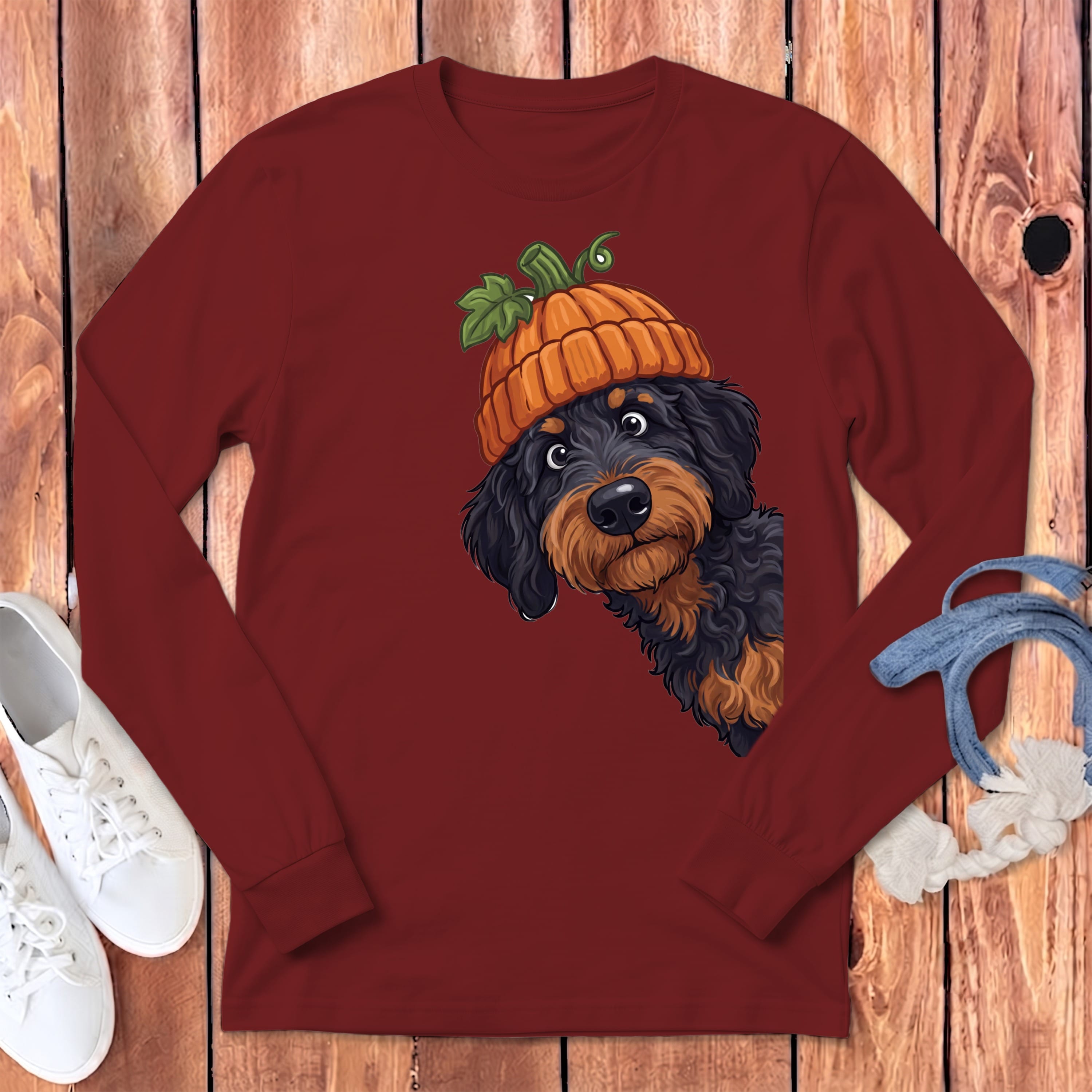 Lil Pumpkin Phantom Goldendoodle Long Sleeve T-Shirt in Cardinal / S by Puppy Jo