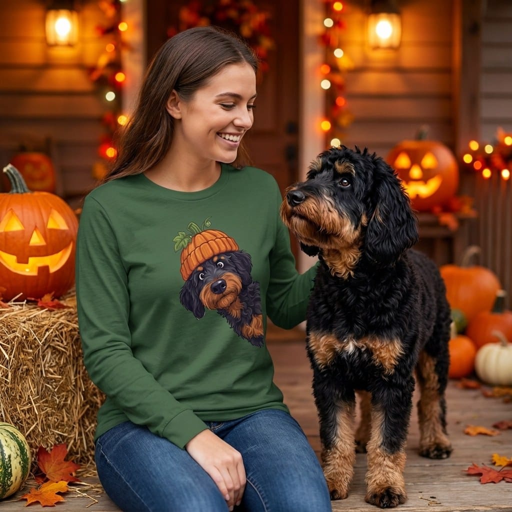 Lil Pumpkin Phantom Goldendoodle Long Sleeve T-Shirt in by Puppy Jo