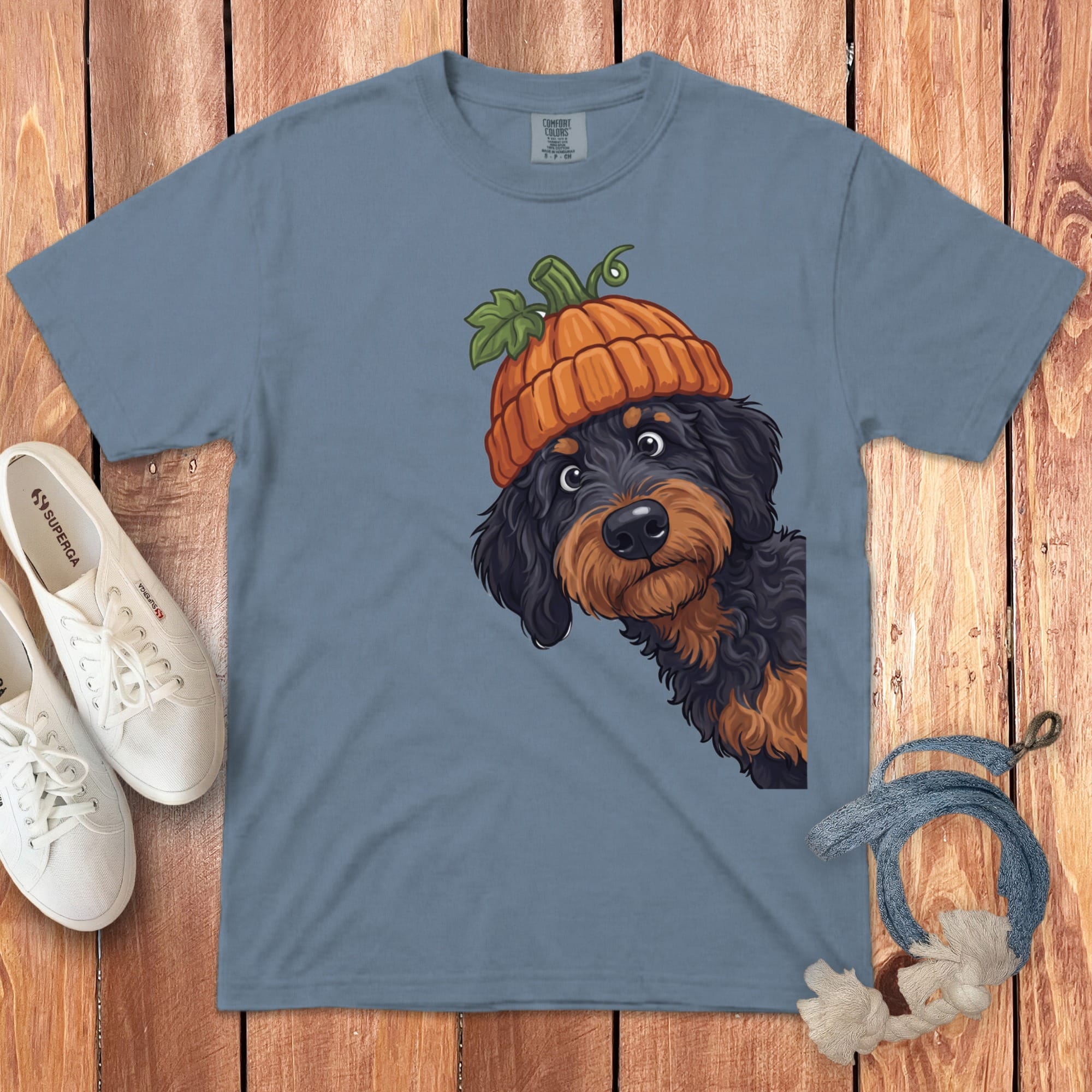 Lil Pumpkin Phantom Goldendoodle Signature T-Shirt in Blue Jean / S / T-Shirts by Puppy Jo