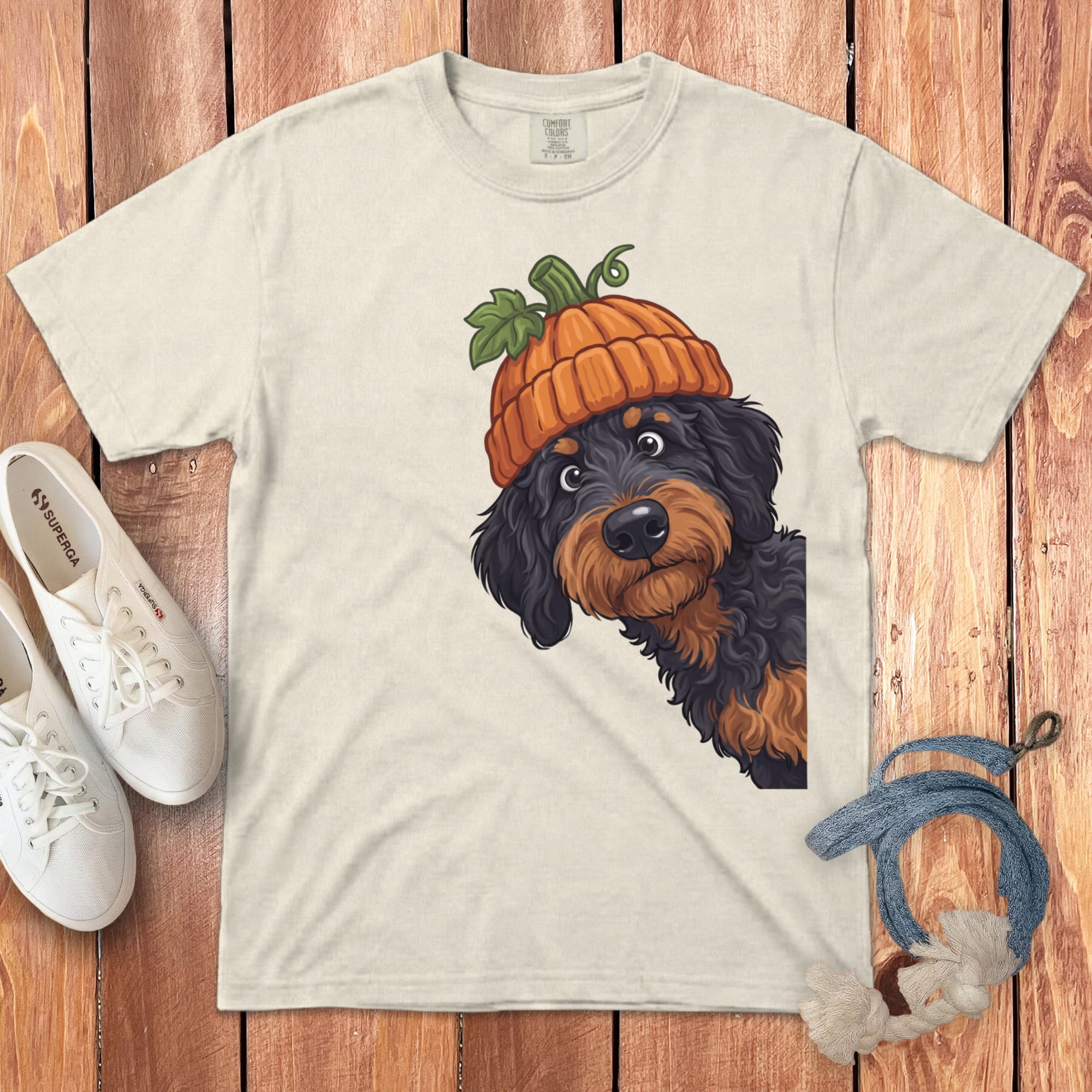Lil Pumpkin Phantom Goldendoodle Signature T-Shirt in Ivory / S / T-Shirts by Puppy Jo
