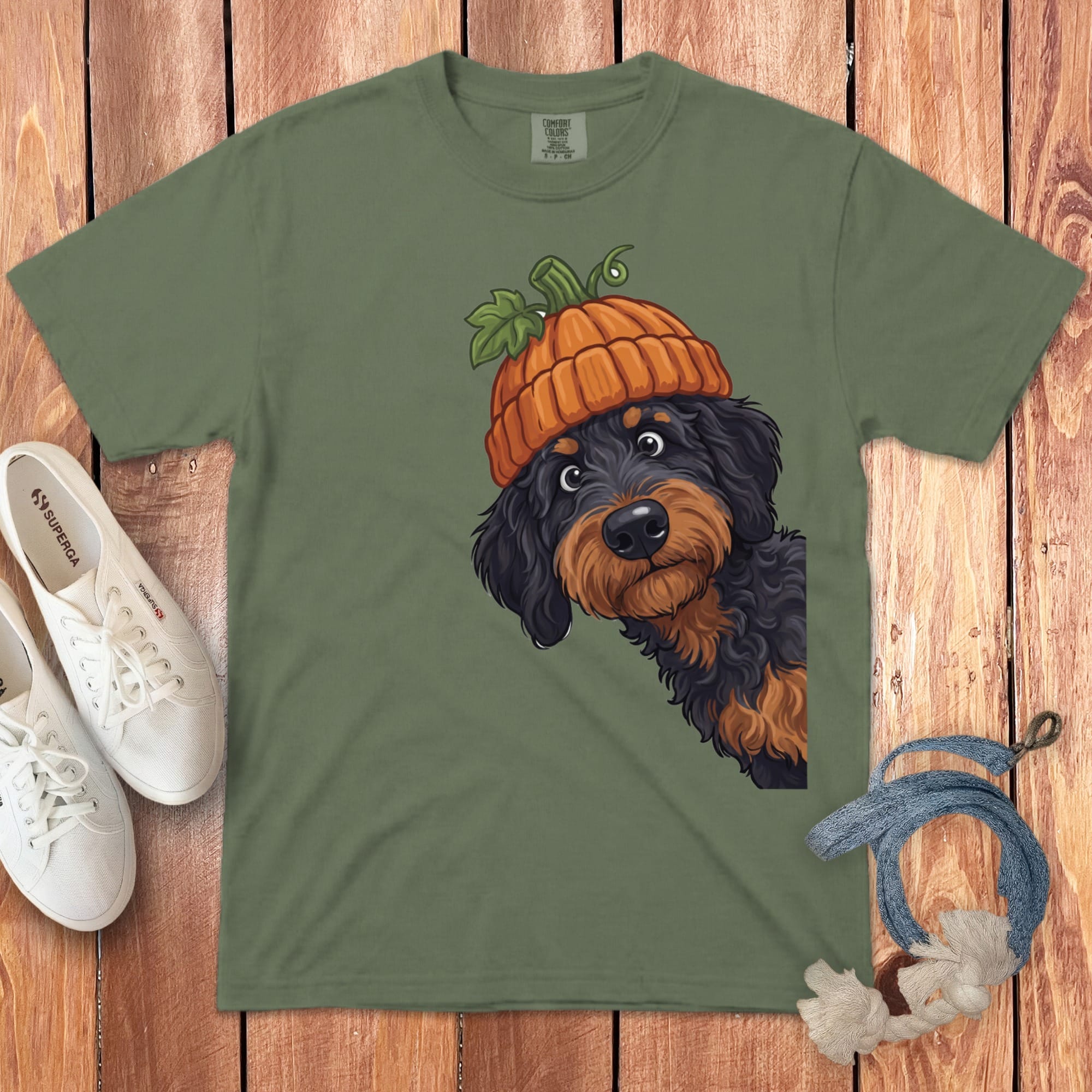 Lil Pumpkin Phantom Goldendoodle Signature T-Shirt in Moss / S / T-Shirts by Puppy Jo