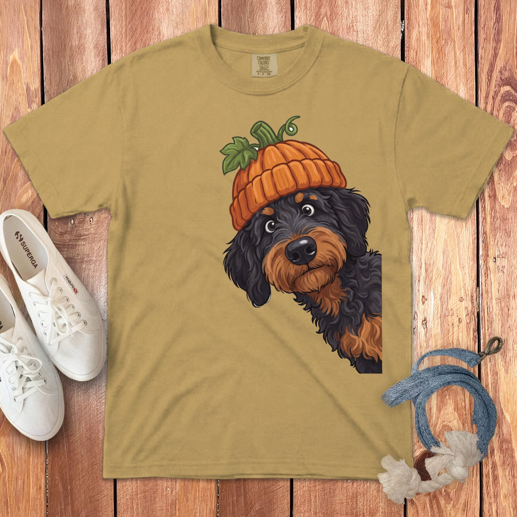 Lil Pumpkin Phantom Goldendoodle Signature T-Shirt in Mustard / S / T-Shirts by Puppy Jo