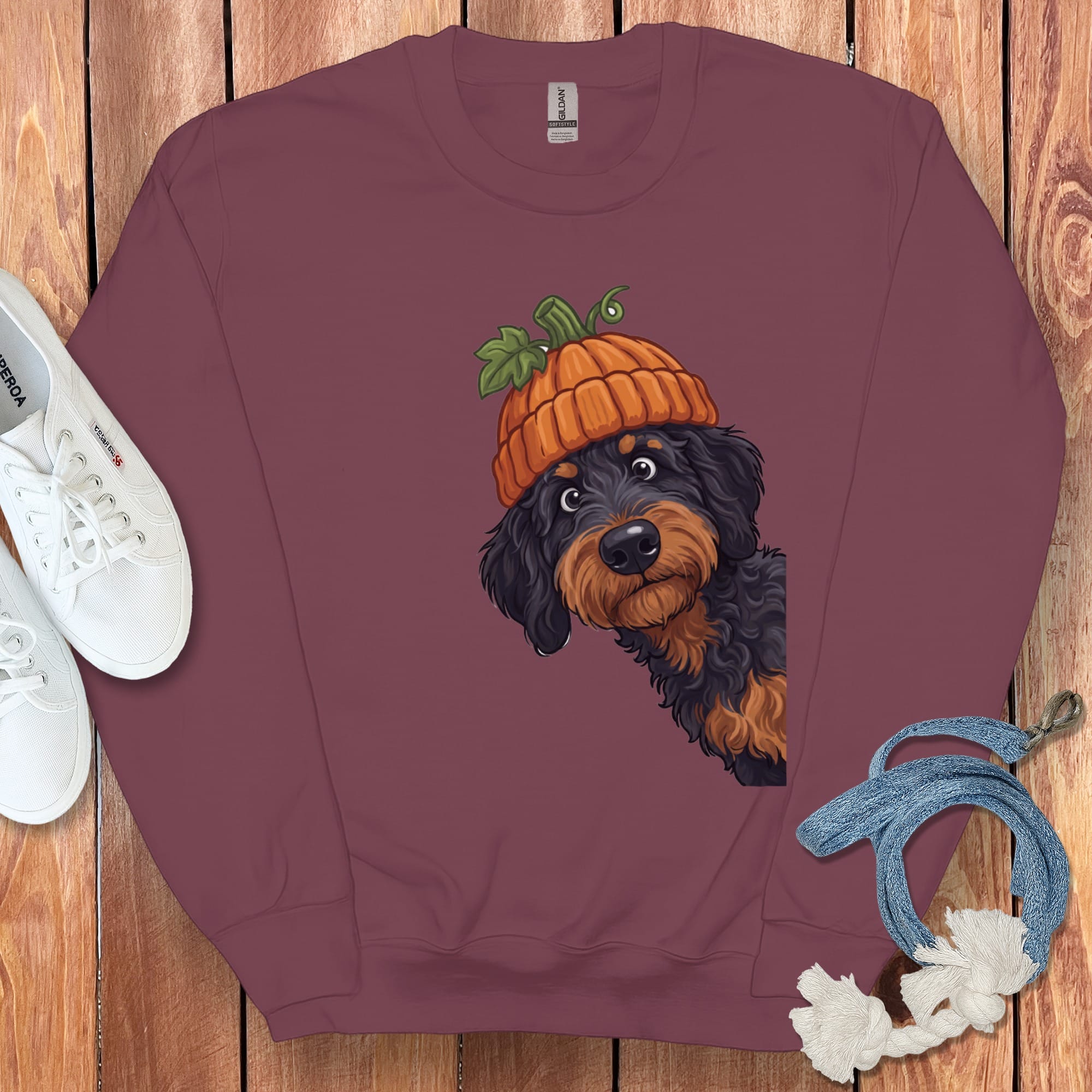 Lil Pumpkin Phantom Goldendoodle Sweatshirt in Maroon / S by Puppy Jo