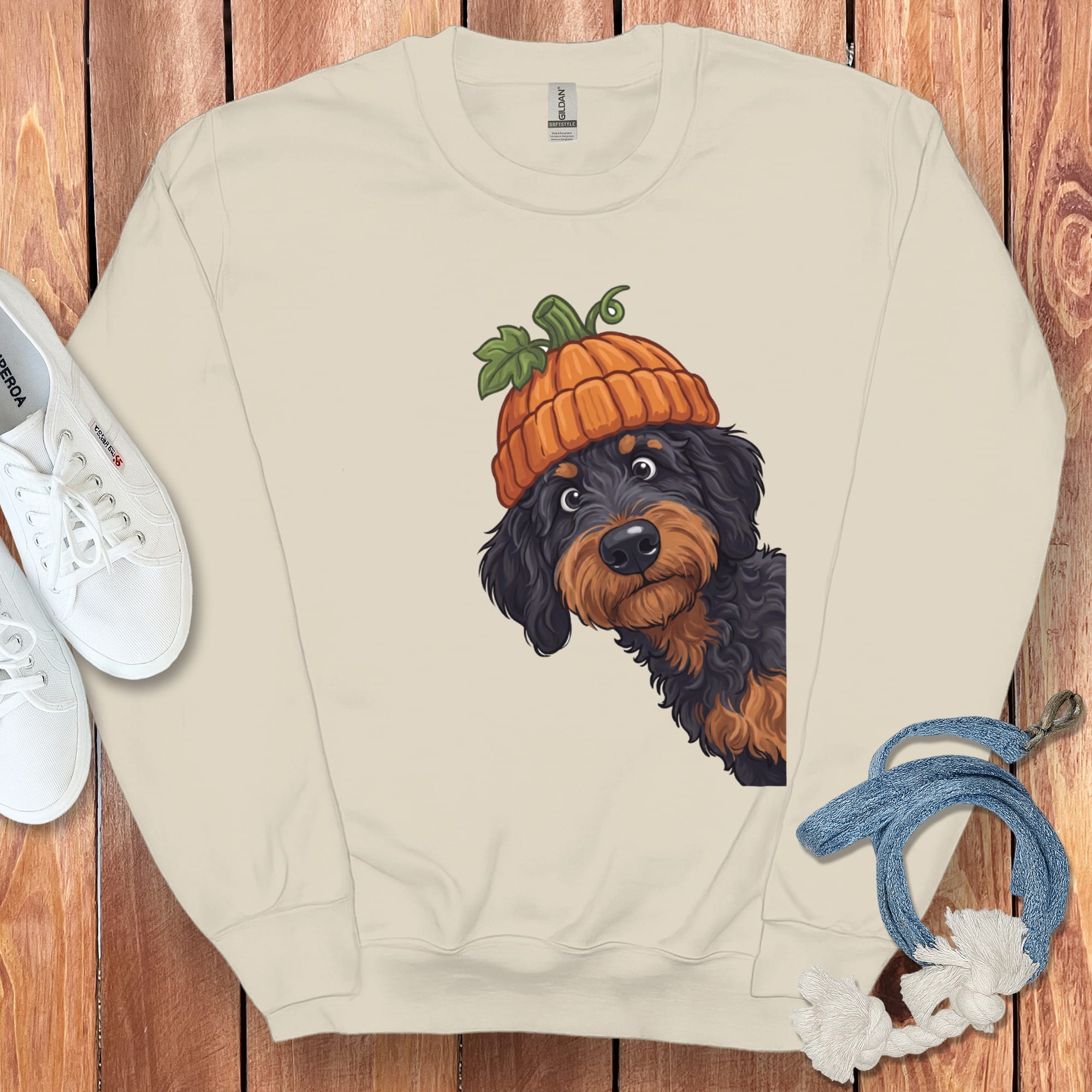 Lil Pumpkin Phantom Goldendoodle Sweatshirt in Sand / S by Puppy Jo