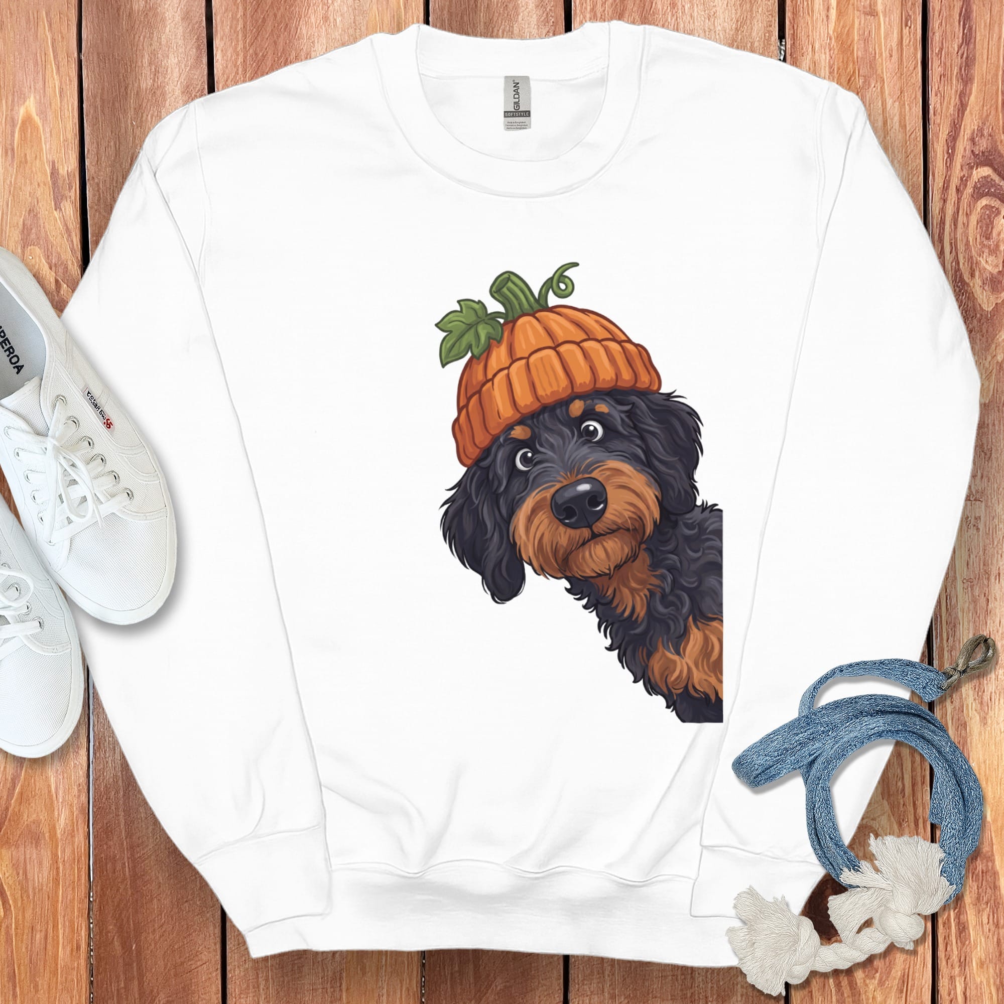 Lil Pumpkin Phantom Goldendoodle Sweatshirt in White / S by Puppy Jo